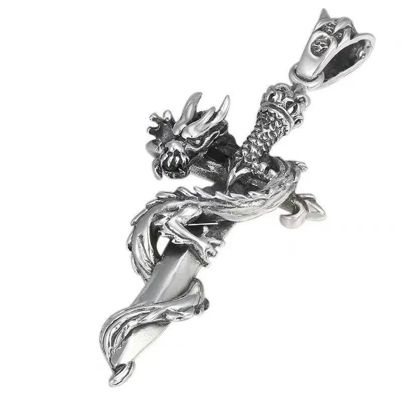 Jewelry × Vintage Punk Dragon Winding Knight Holy Sword Pendant Necklace Size ONE SIZE - 4 Thumbnail