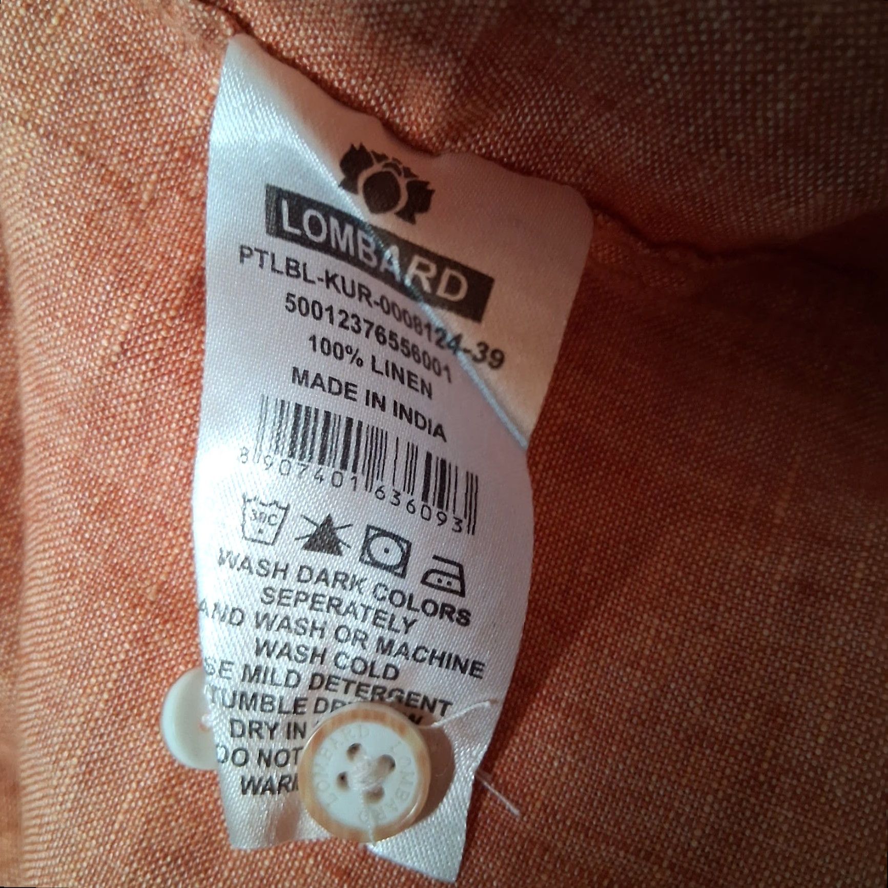 Vintage Lombard Linen Shirt Men 40cm Salmon Orange Button Up Long Sleeve Collared Casual Workwear Size US M / EU 48-50 / 2 - 5 Thumbnail