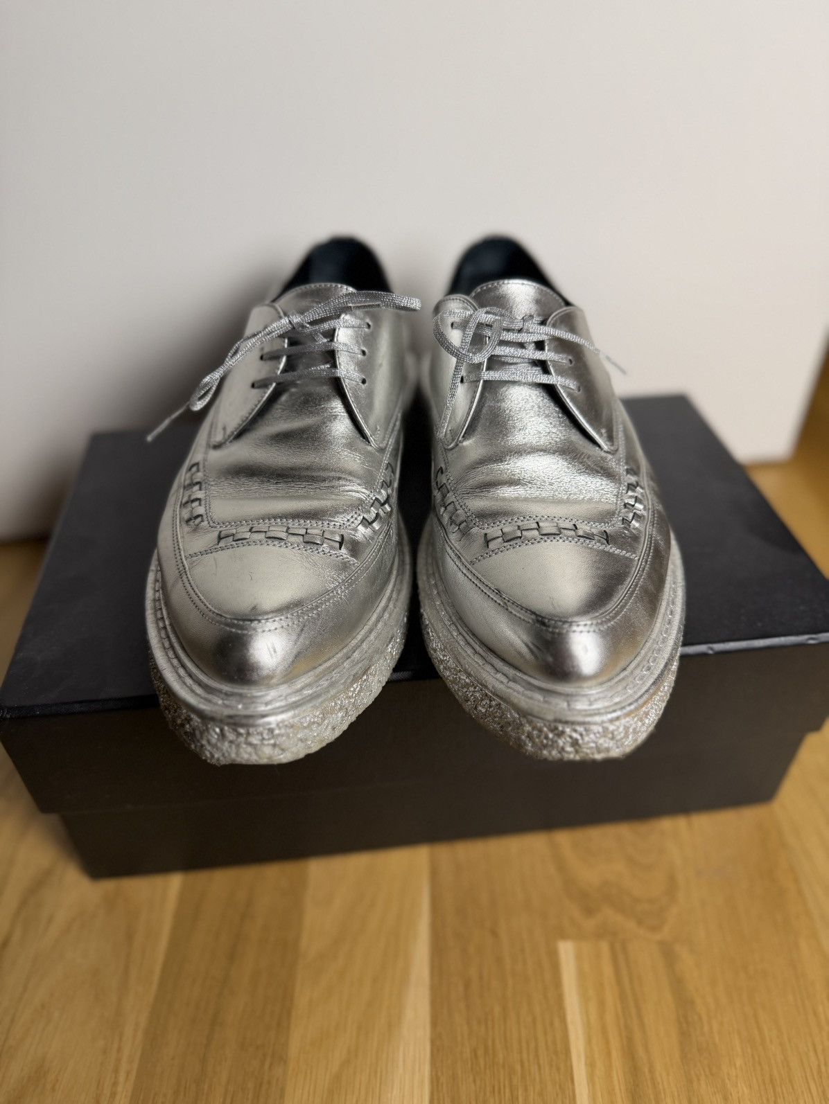 Saint Laurent Paris AW14 Hedi Slimane Silver Leather Creeper 42 Size US 9 / EU 42 - 4 Thumbnail