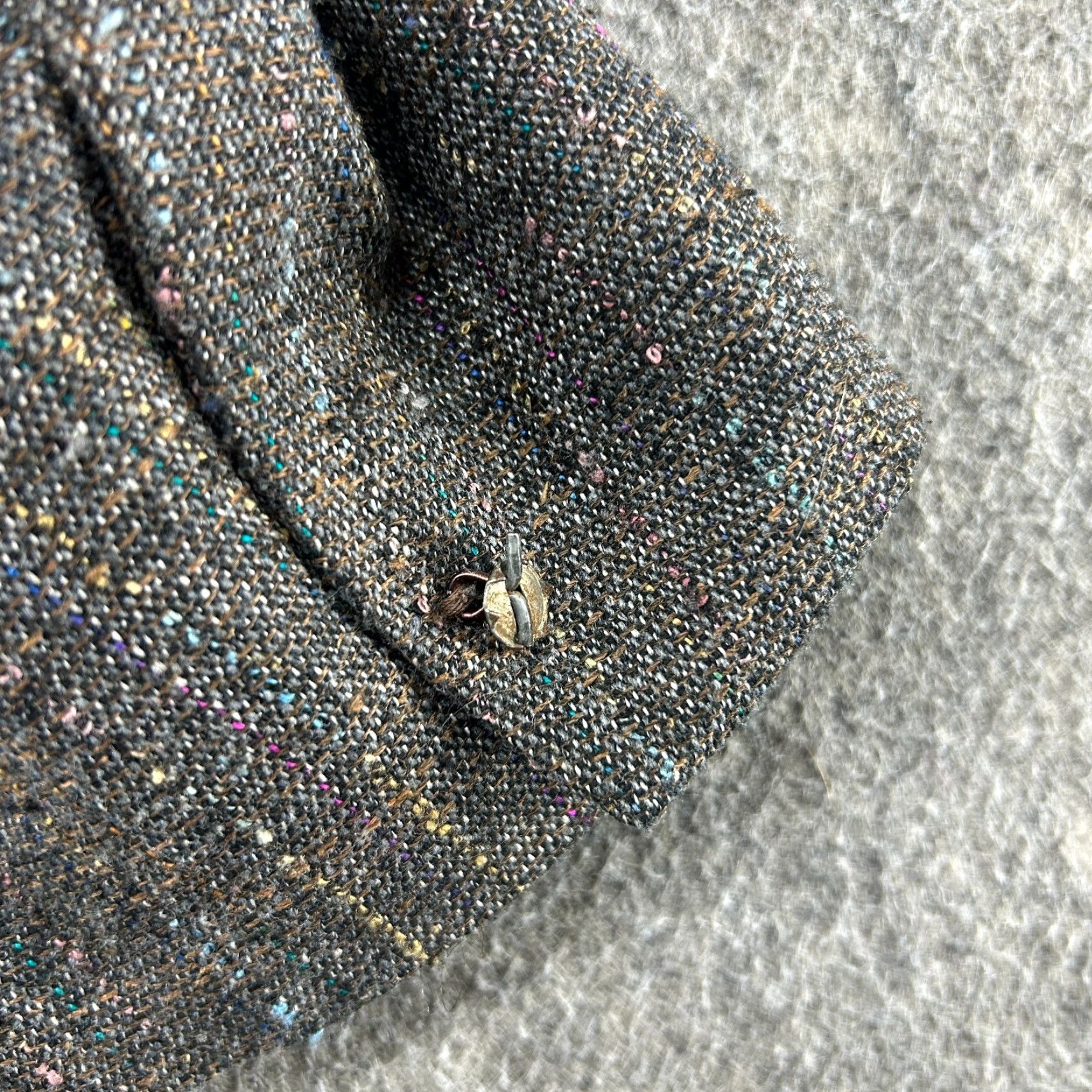 Vintage VINTAGE Larry Mahans Blazer Shirt Mens 42R Brown Wool Tweed Herringbone 90s USA Two-Button Cuff Missing Button Size 42R - 6 Thumbnail