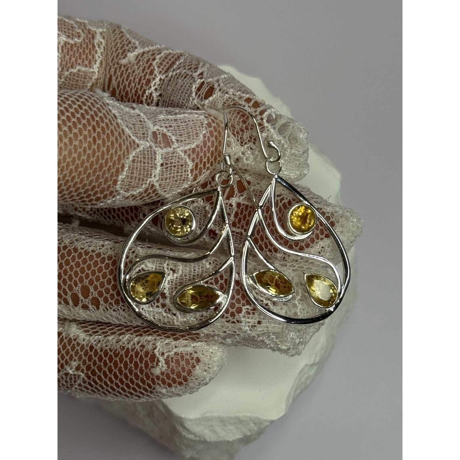 Jewelry 925 STERLING SILVER CITRINE EARRINGS LENGTH 1.8 INCH Size ONE SIZE - 4 Thumbnail