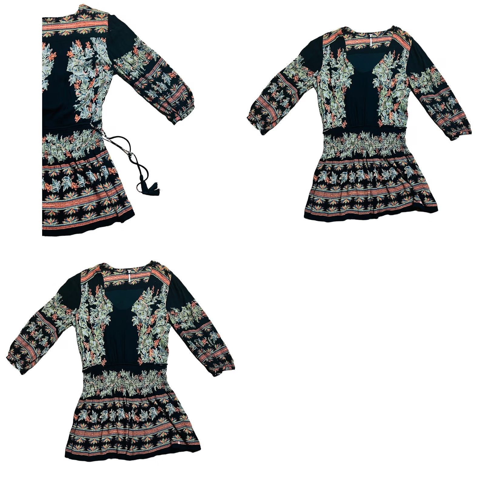 Free People Free People Moonlight Drive Printed Mini Dress Boho Tassels Women’s Size M Black Floral Asymmetric Sleeve Lined Short Dress Size M / US 6-8 / IT 42-44 - 9 Thumbnail