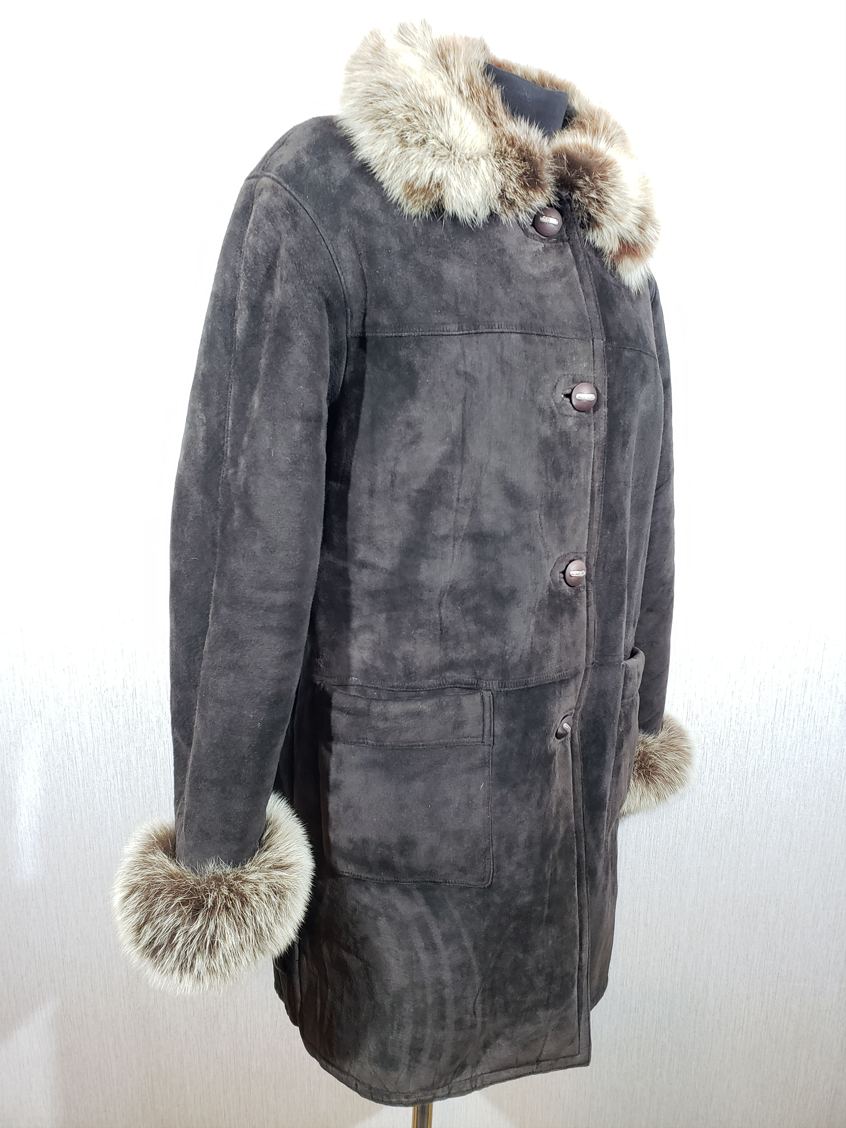 Other Stylish brown sheepskin coat with a fluffy collar. Size 3XL / US 20-22 - 3 Thumbnail