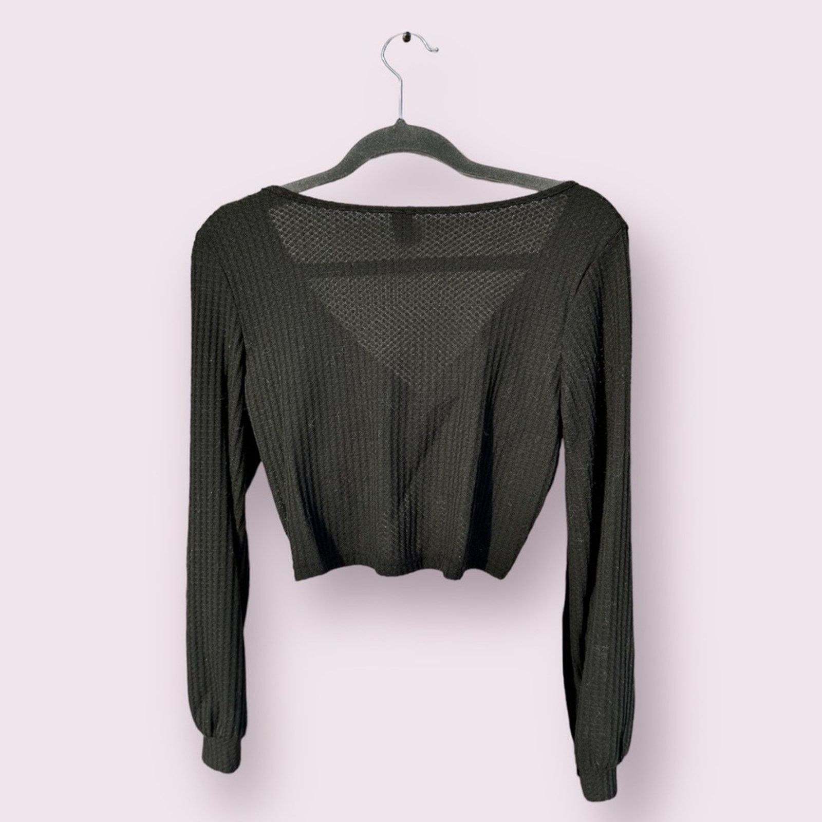 Other Boutique Boho Black Waffle Knit Twist Crop Top Long Sleeve L Size L / US 10 / IT 46 - 7 Thumbnail