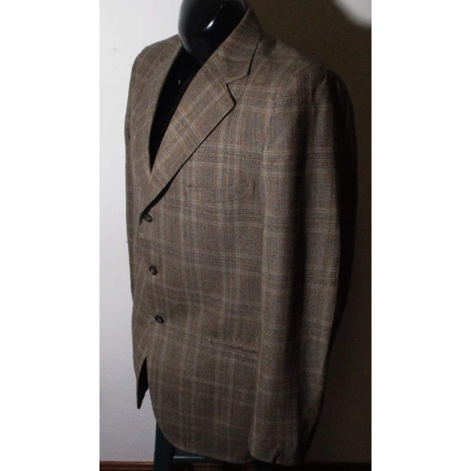 Abercrombie & Fitch ABERCROMBIE & FITCH Blazer Shirt Brown Casual Mens 42 Long Wool Three-Button Check Vintage No N/A Size 42R - 4 Thumbnail