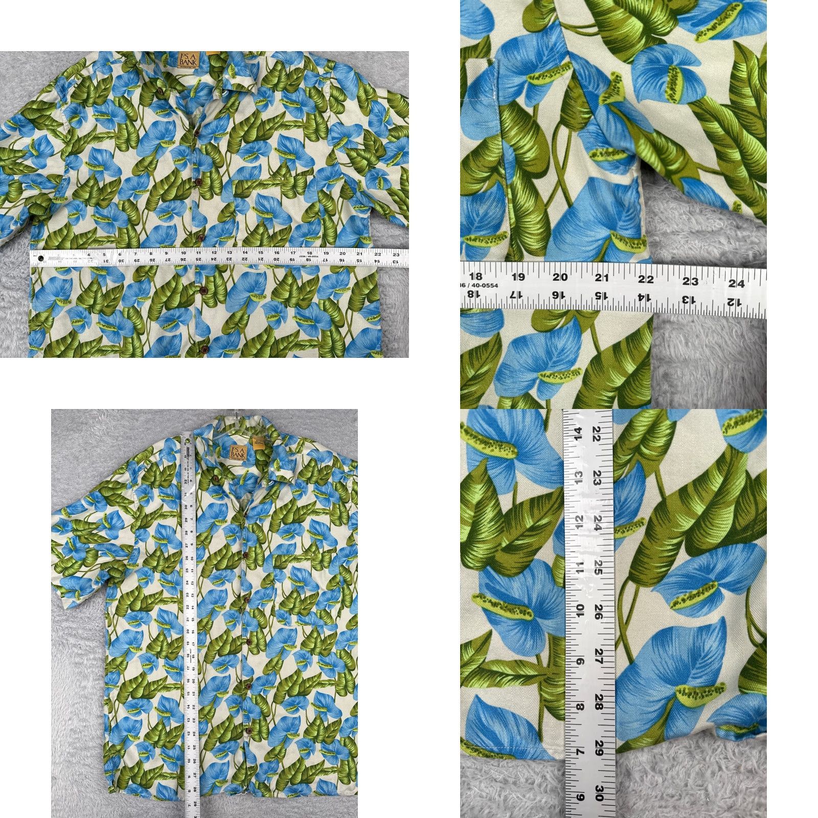 Tommy Bahama Jos A. Bank Shirt Men Medium Blue Green Leaf Floral 100% Silk Hawaiian Beach Size US M / EU 48-50 / 2 - 8 Thumbnail