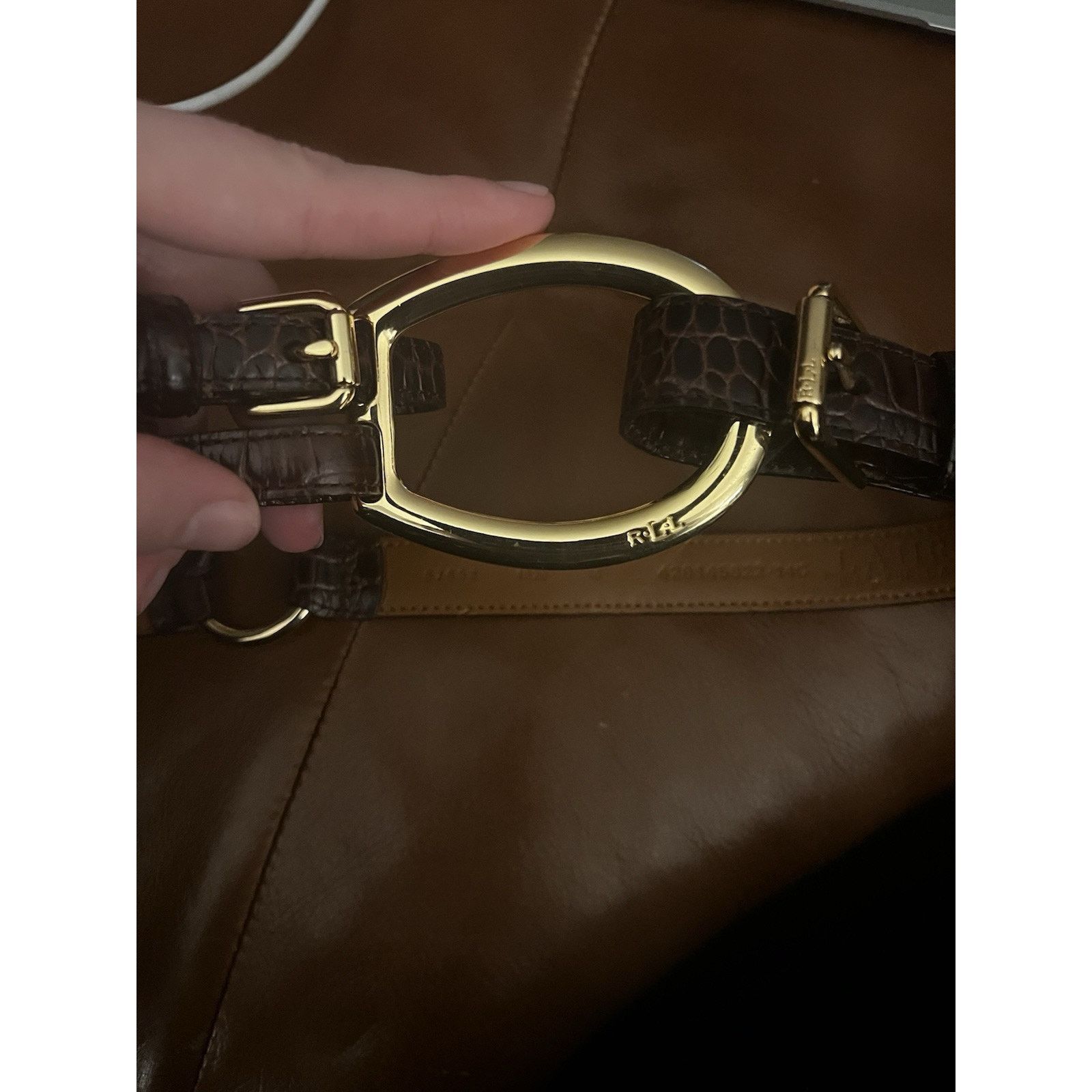 Lauren Ralph Lauren Ralph Lauren Tri-Strap Croc-Embossed Leather Belt Brown Gold Size ONE SIZE - 5 Thumbnail