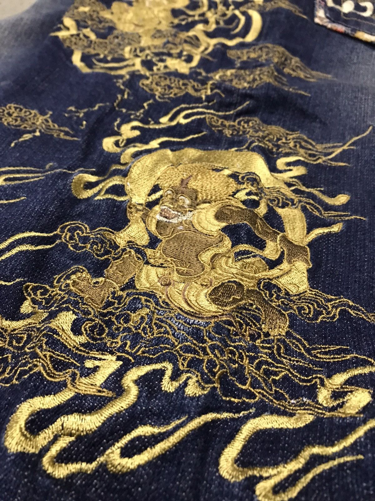 Japanese Brand Crazy🔥🔥 Japanese Motive Sukajan Gold Evil Embroidery Jeans Size US 32 / EU 48 - 10 Thumbnail