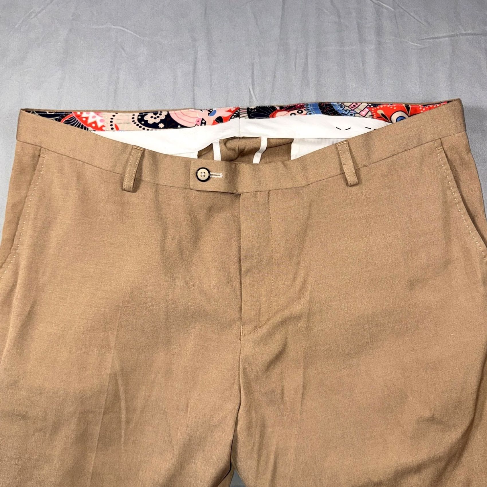 Vintage Paisley & Gray Pants Mens 36x32 Beige Slim Fit Dress Stretch Chino Casual Dress Pants Slim Front Pockets Mens Beige Spring 36x32 Size US 36 / EU 52 - 5 Thumbnail