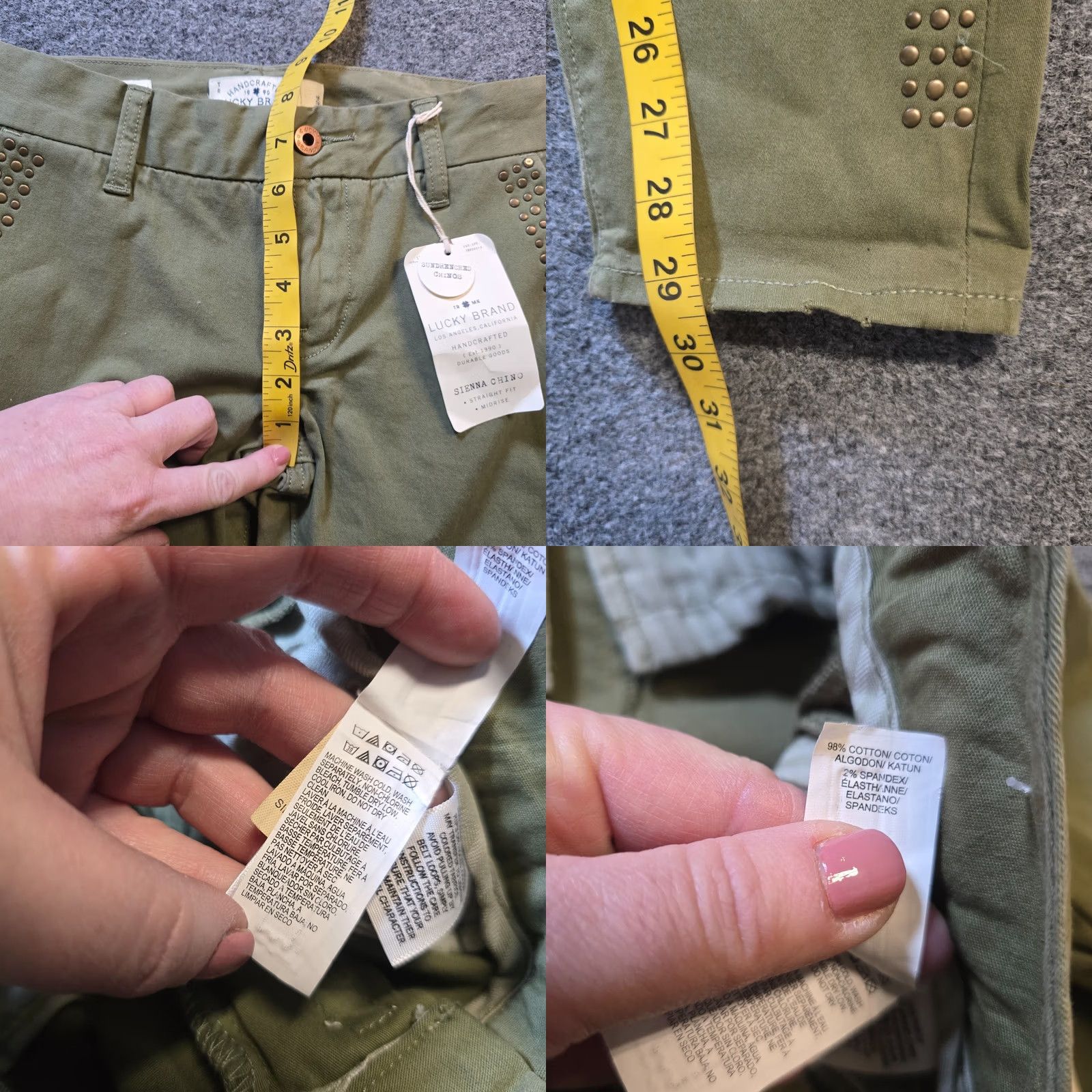 Lucky Brand Lucky Brand Pants Womens 00 Green Sienna Chino Studded Skinny Taper Casual Pants Size 24" / US 00 / IT 34 - 8 Thumbnail