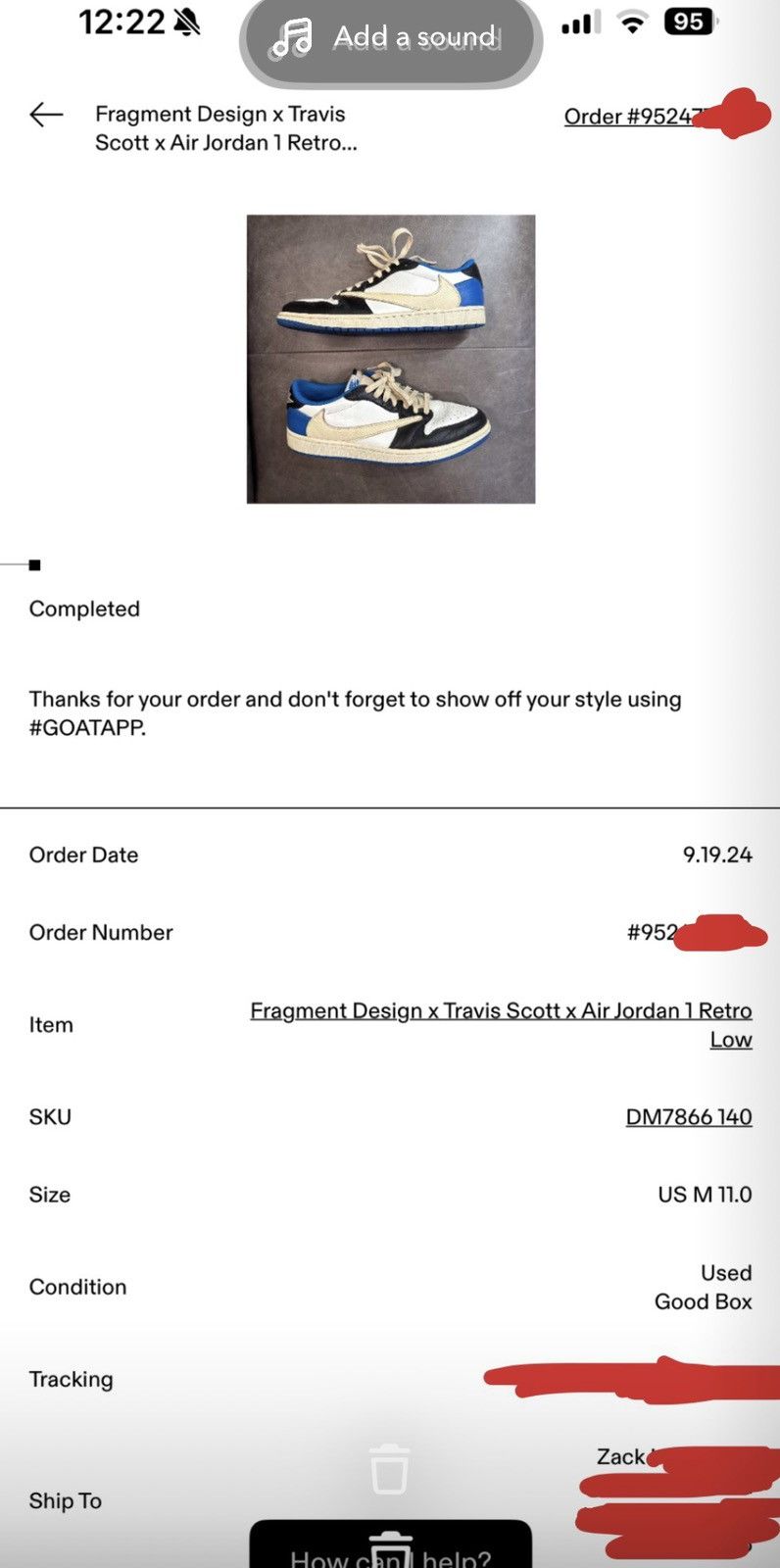 Jordan Brand Travis Scott Fragment Jordan 1 Low Size 11 Size US 11 / EU 44 - 18 Thumbnail