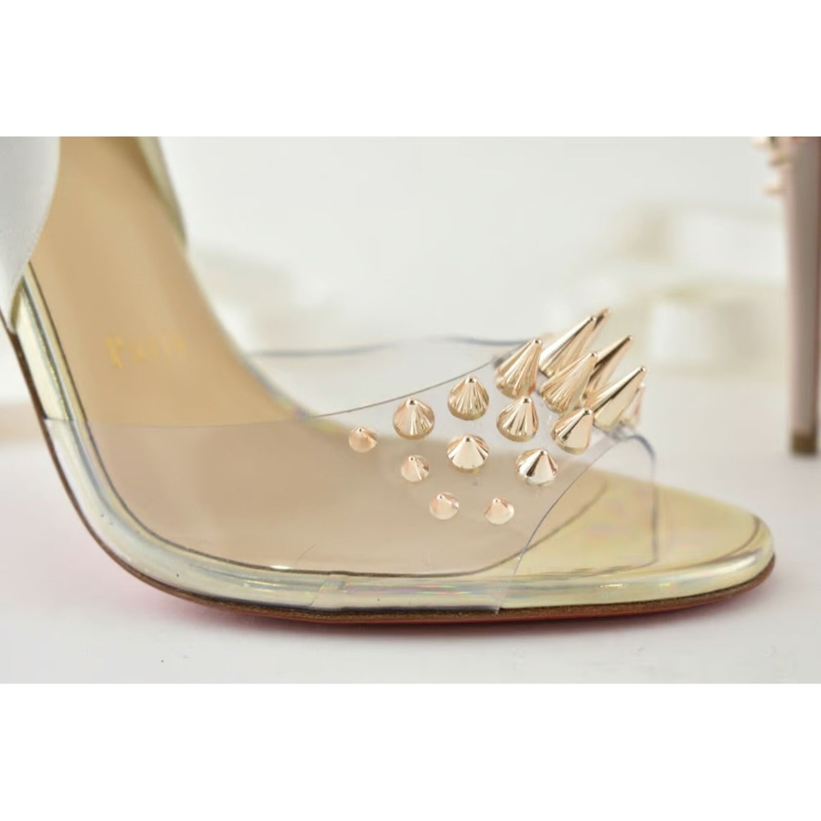 Christian Louboutin Barbarissima 100 Nude Gold PVC Lace Up Sandal Heel Pump 35.5 Size US 5.5 / IT 35.5 - 7 Thumbnail
