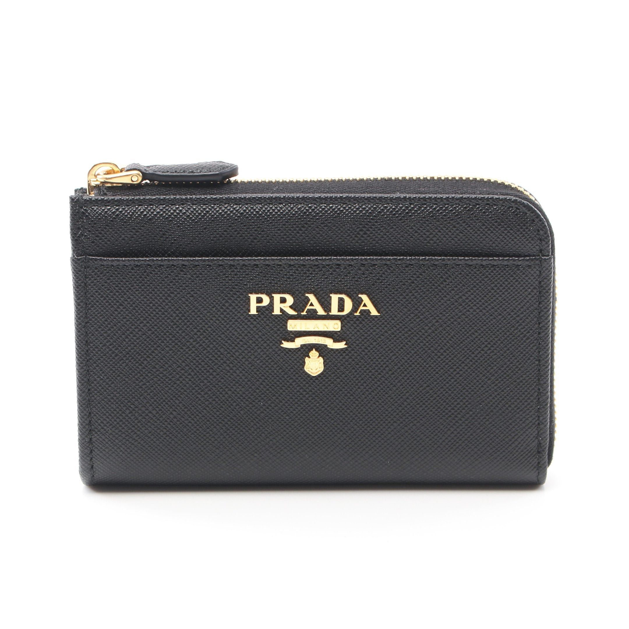 Prada Prada Coin Purse Saffiano Leather Black With Key Ring Size ONE SIZE - 1 Thumbnail