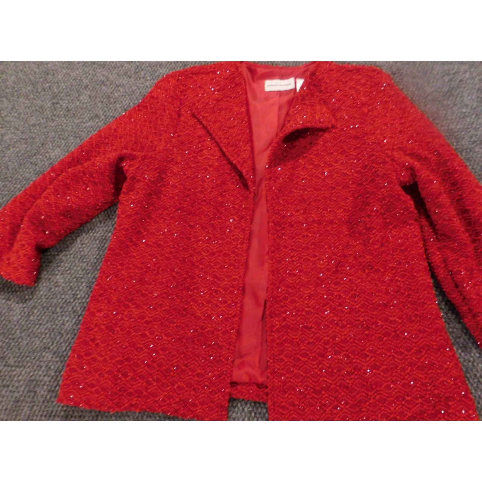 Vintage Alfred Dunner Womens Jacket 14 Red Solid Long Sleeve Knit Embroidered Stretch Mid-Length Regular Fall Spring Casual Designer Basic Jacket Mens? Size XL / US 12-14 / IT 48-50 - 3 Thumbnail
