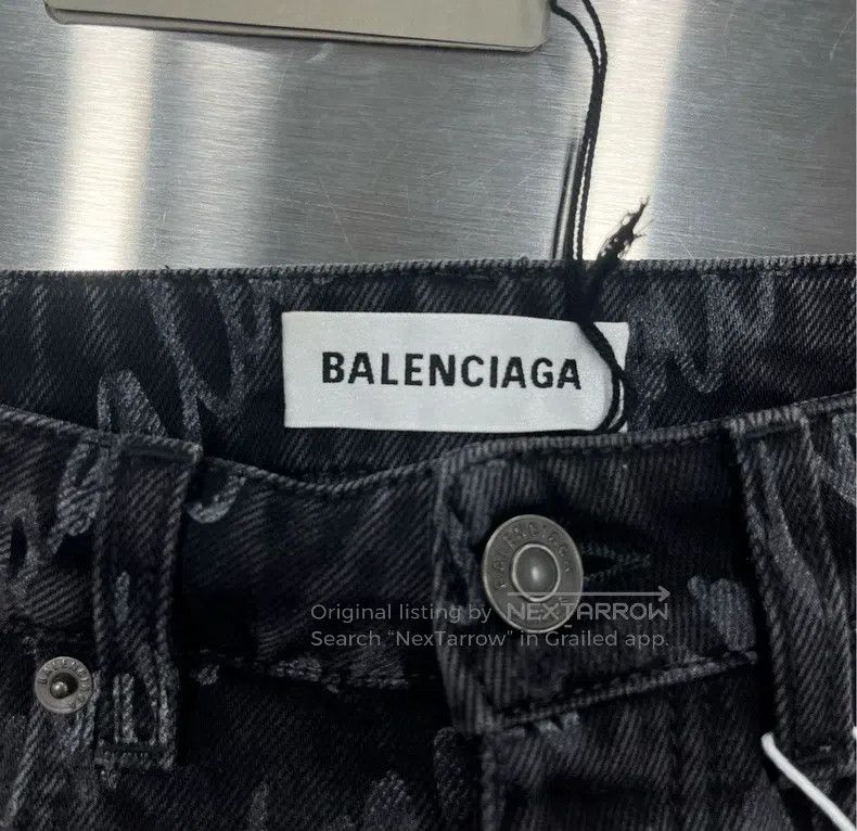 Balenciaga Balenciaga Black washed distressed logo denim short skirt Size 33" - 3 Thumbnail