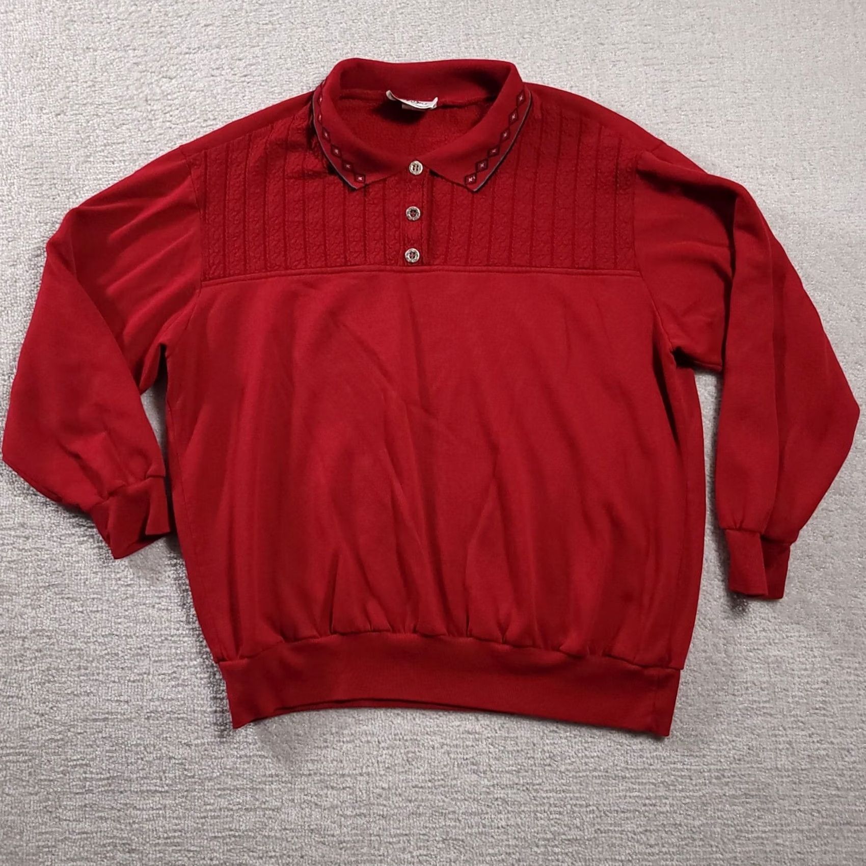 Vintage YS Studio Young Stuff Sweater Women’s 1X Red Long Sleeve Collared Retro VTG Size XL / US 12-14 / IT 48-50 - 2 Thumbnail