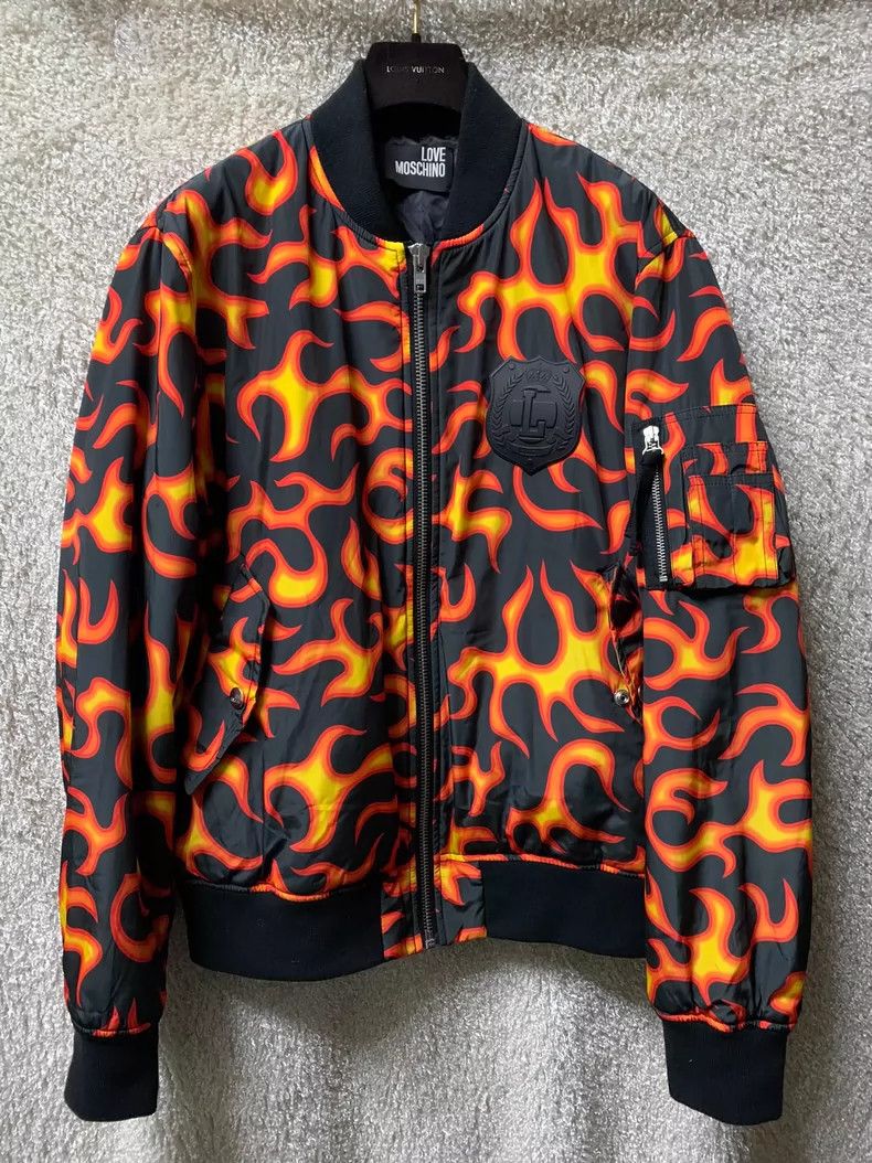 Moschino Moschino Men's Flame Print Bomber Jacket Size US L / EU 52-54 / 3 - 1 Thumbnail