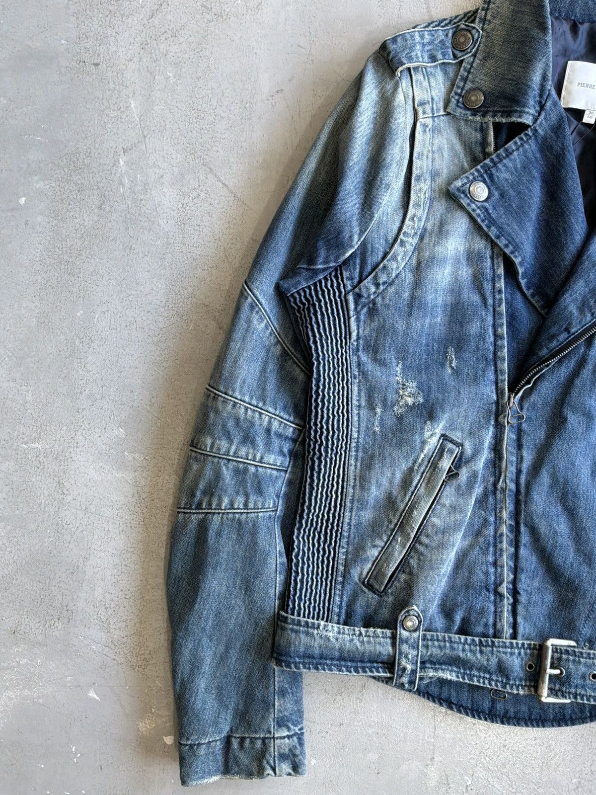 Balmain 2010s Pierre Balmain - Distressed Denim Biker Jacket Size US M / EU 48-50 / 2 - 5 Thumbnail