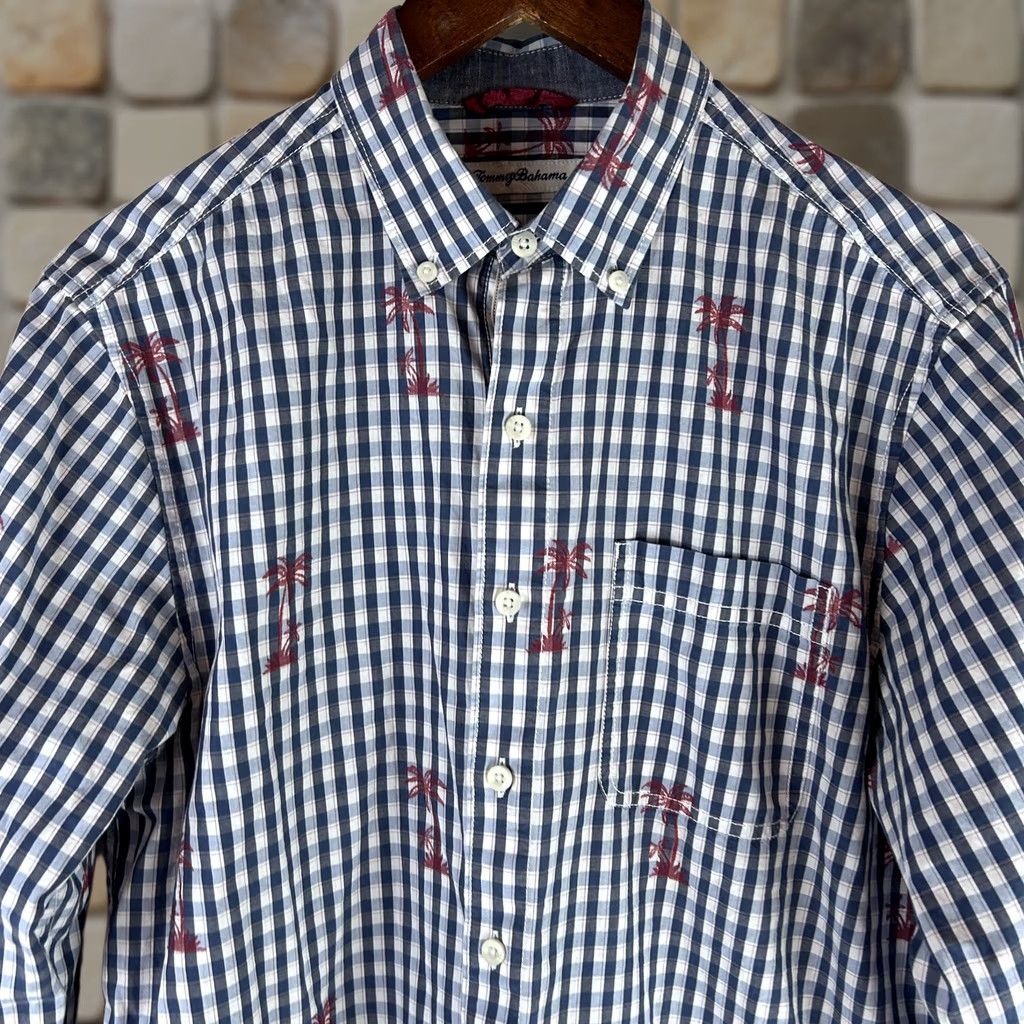 Tommy Bahama Tommy Bahama Shirt Mens S Blue Small White Gingham Palm Tree Button Down Cotton Size US S / EU 44-46 / 1 - 1 Thumbnail