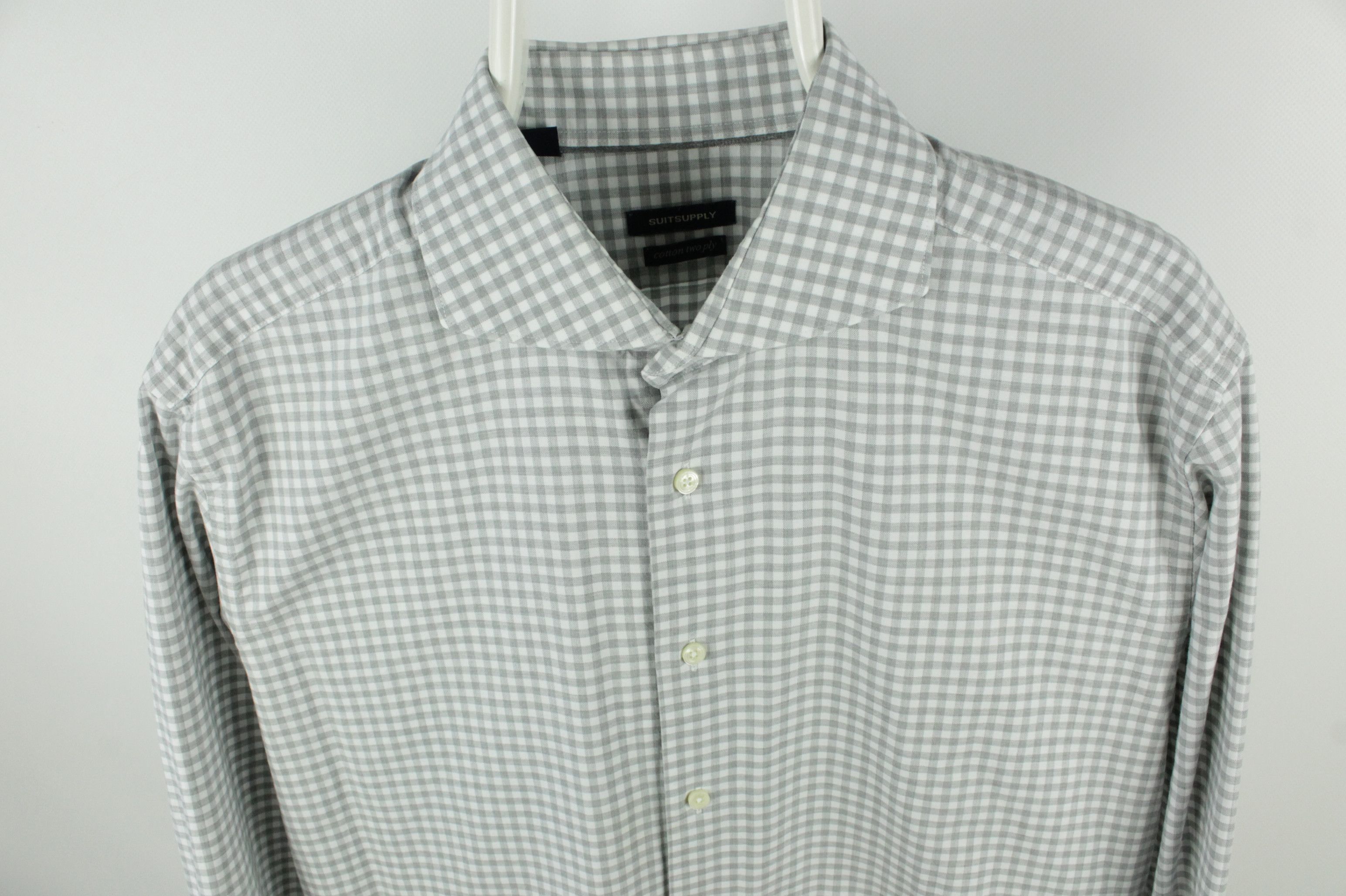 Suitsupply Suitsupply Cotton Two Ply Gray Check Formal Slim Fit Shirt Size US L / EU 52-54 / 3 - 2 Thumbnail