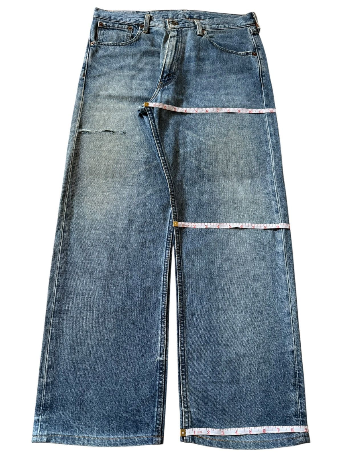 Levi's Vintage 90s Levis 503 Blue Wash Distress Baggy Jeans Size US 33 - 8 Thumbnail