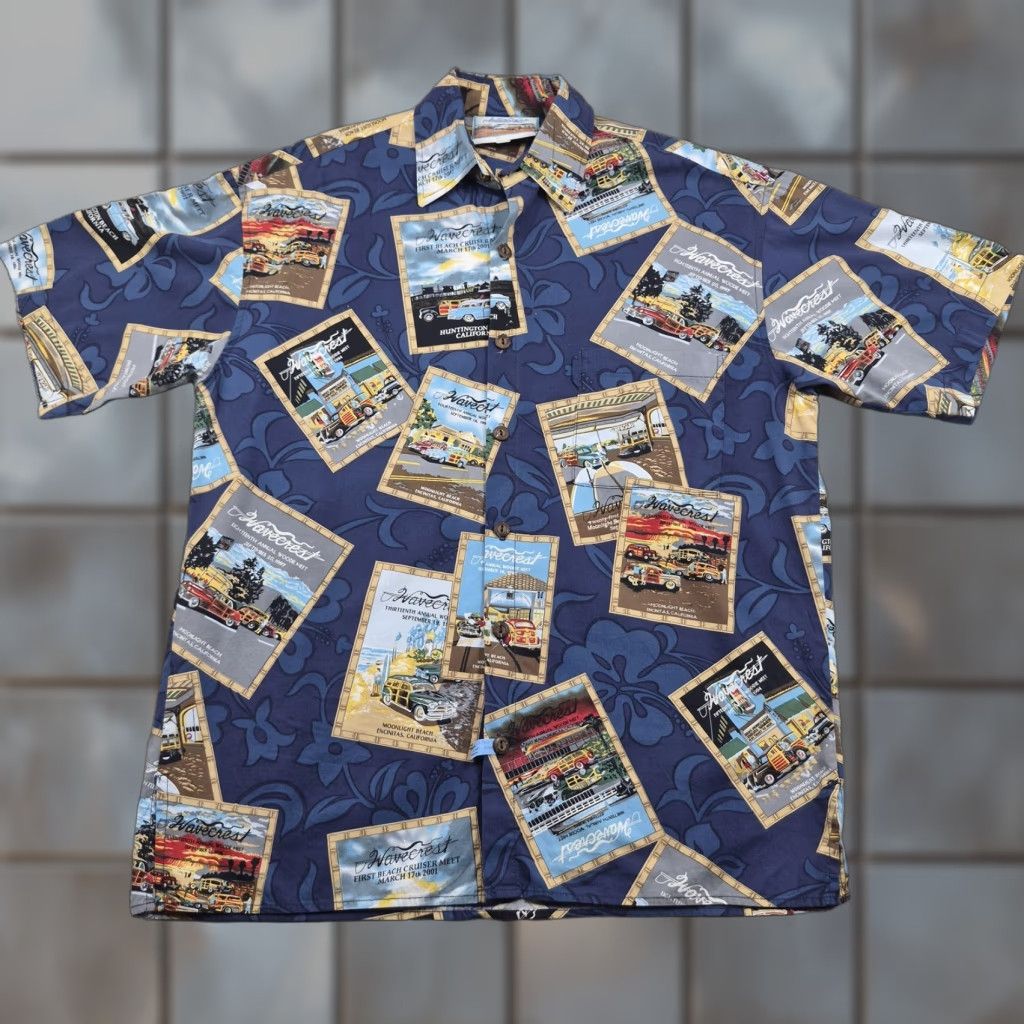 ALOHAS VINTAGE Wavecrest Shirt Mens Medium Button-Up Beach Hawaiian Woodie Car Print Size US M / EU 48-50 / 2 - 1 Thumbnail