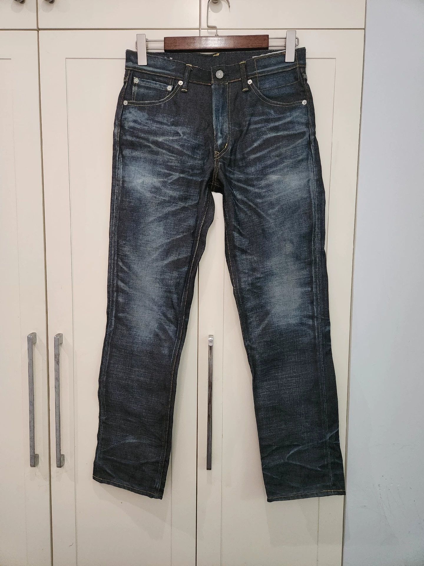 VISVIM blue distressed straight leg slim fit jeans -DMC