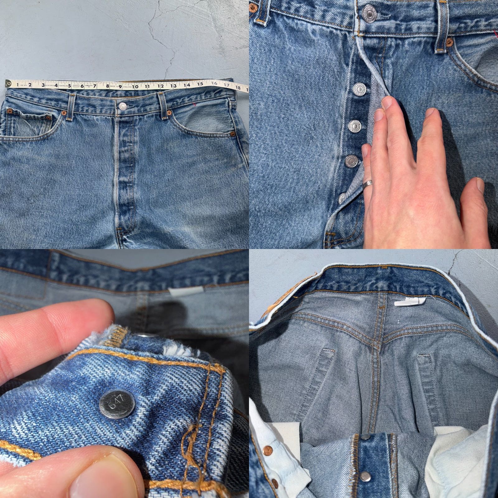 Levi's Levi's 501 Jeans Hardware Vintage 90s USA 38x32 Blue Light Wash Regular Mens Straight 5-Pocket Denim Cotton Size US 38 / EU 54 - 8 Thumbnail