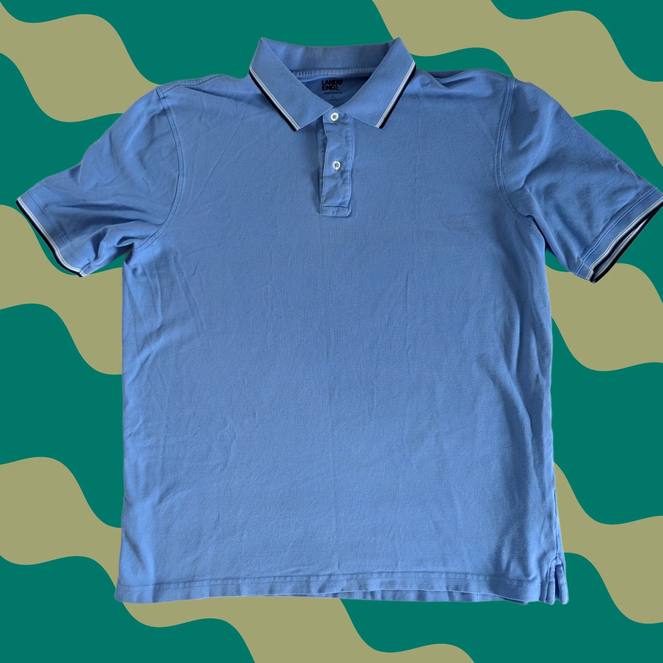 Lands' End Lands' End Polo Shirt Mens Light Blue Short Sleeve Traditional Fit Collared Shirt Golf Size US L / EU 52-54 / 3 - 1 Thumbnail