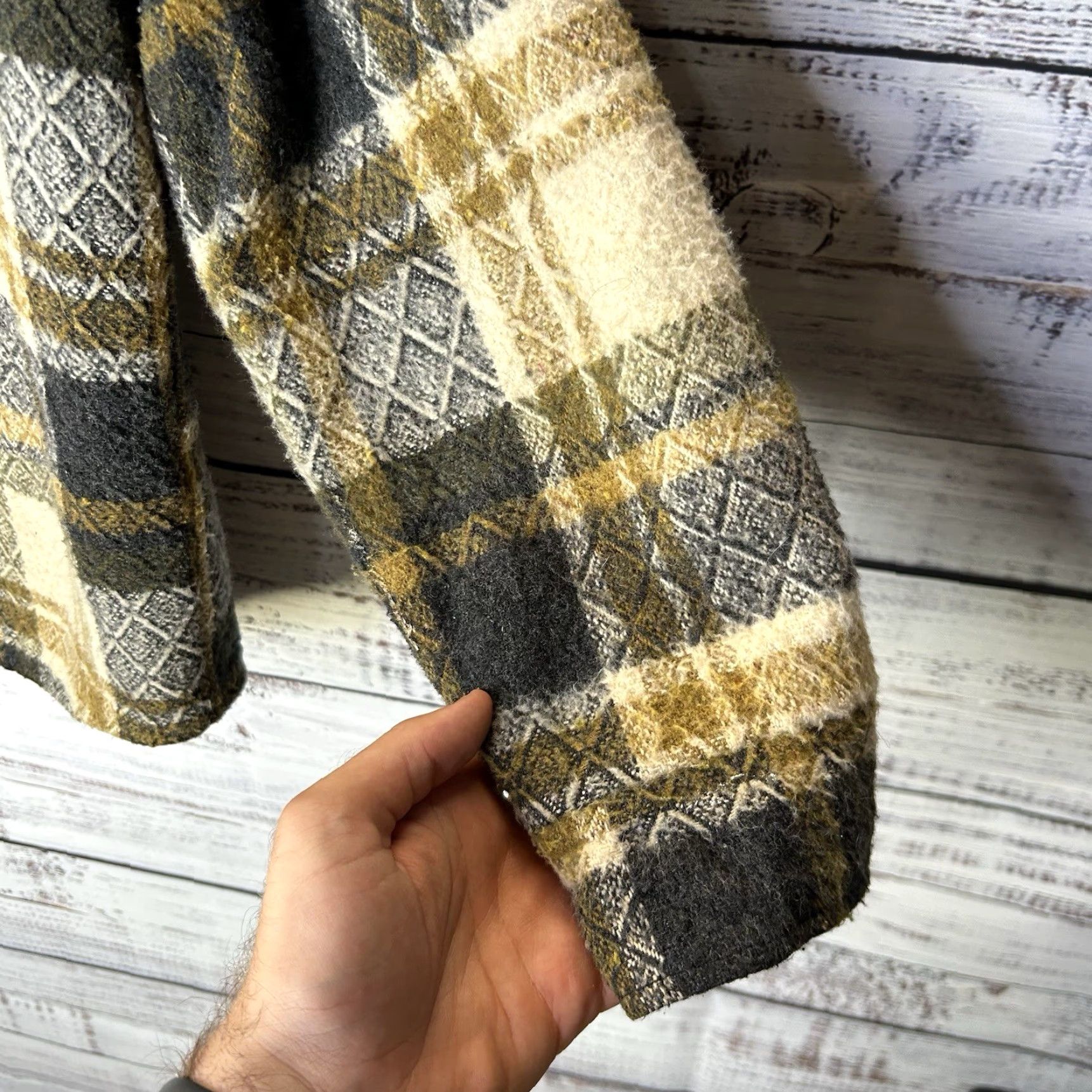 Vintage VINTAGE National Shirt Shops Shirt Jacket Shacket Flannel Button-Up Beige 50s Plaid Medium Men Buttons Missing Pockets 2 Front Size US M / EU 48-50 / 2 - 2 Thumbnail