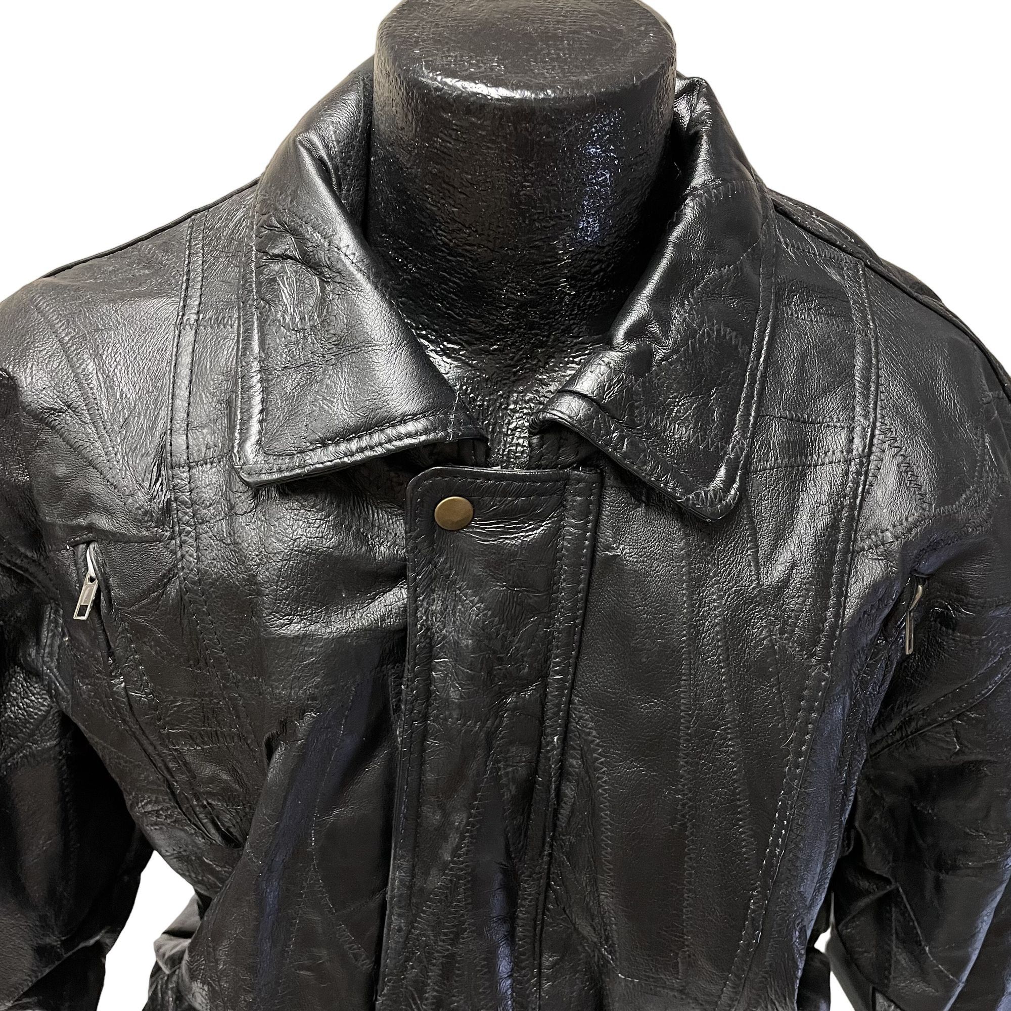 Other Vtg Navarre Italian STONE Design Black Leather BOMBER Size US XL / EU 56 / 4 - 2 Thumbnail