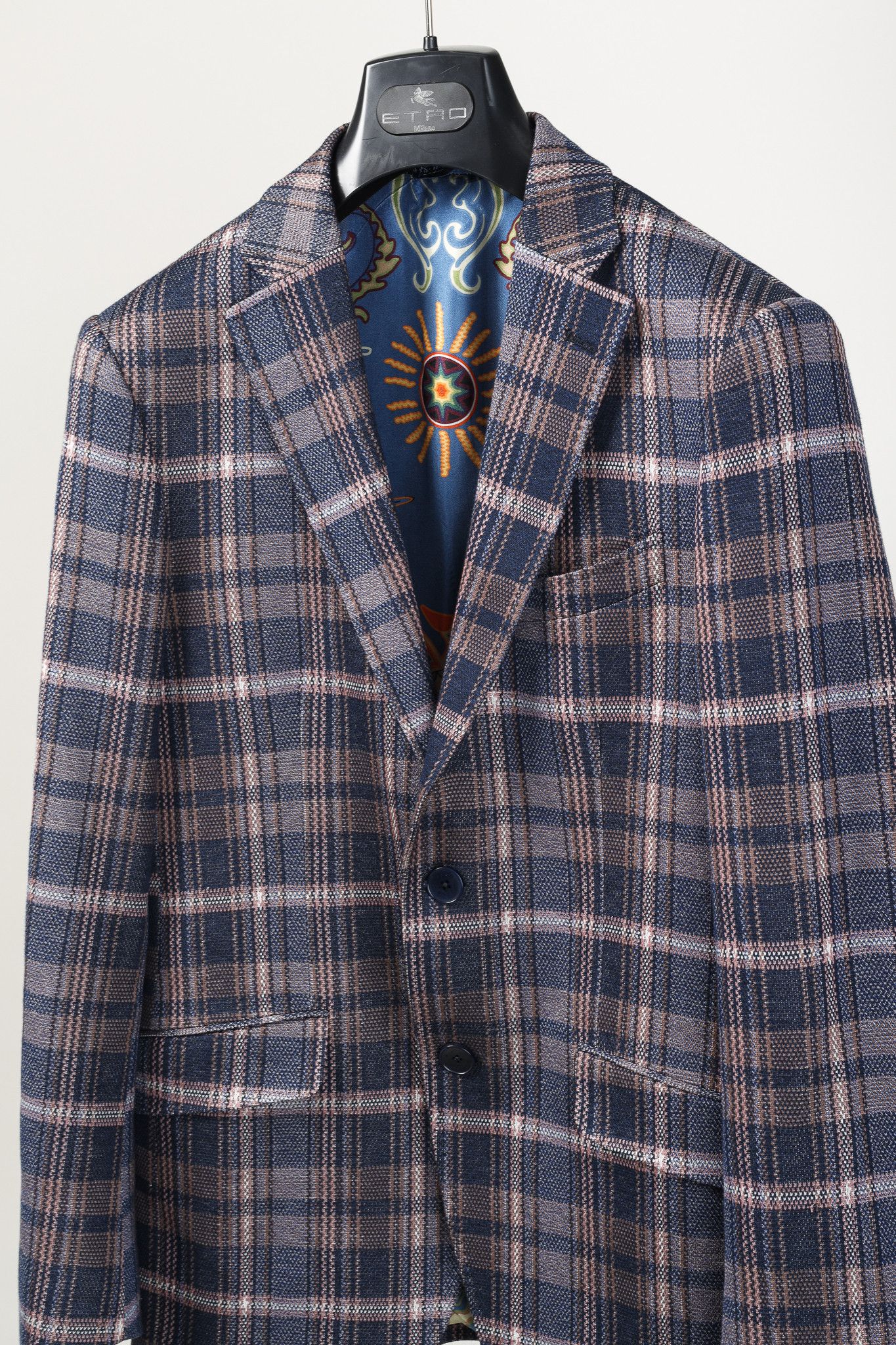 Etro Etro Navy Pink Tartan Classic Single-Breast Knit Blazer Size 40R - 3 Thumbnail
