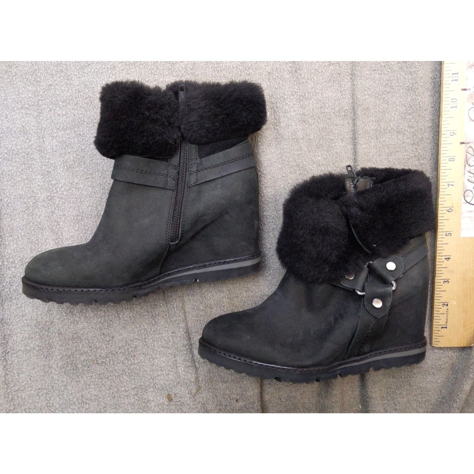 Vintage Napoleoni Boots Womens Size 6 37 Black Leather Shearling Ankle Wedge Zip Booties Size US 6 / IT 36 - 2 Thumbnail