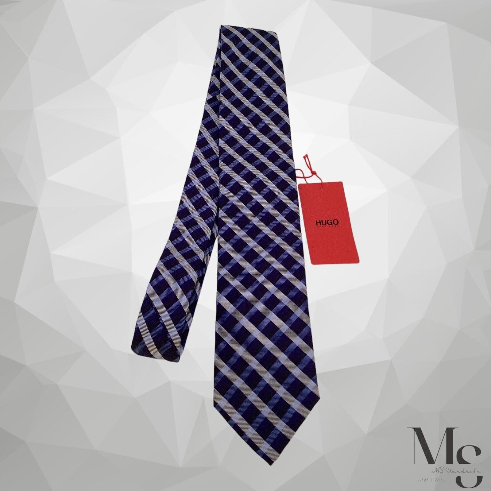 Hugo Boss BOSS HUGO BOSS Red Tag Blue Plaids & Checks Silk Tie Made In Size ONE SIZE - 4 Thumbnail