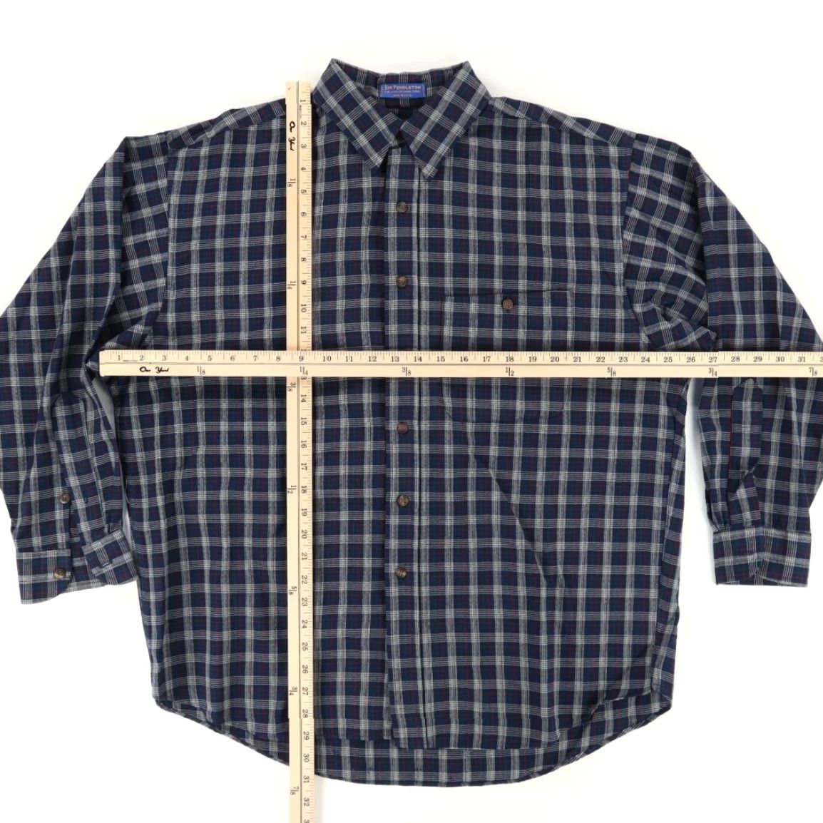 Pendleton VINTAGE Pendleton Sir Pendleton Wool Plaid Long Sleeve Button Up Shirt Navy Blue Mens L Size US L / EU 52-54 / 3 - 3 Thumbnail
