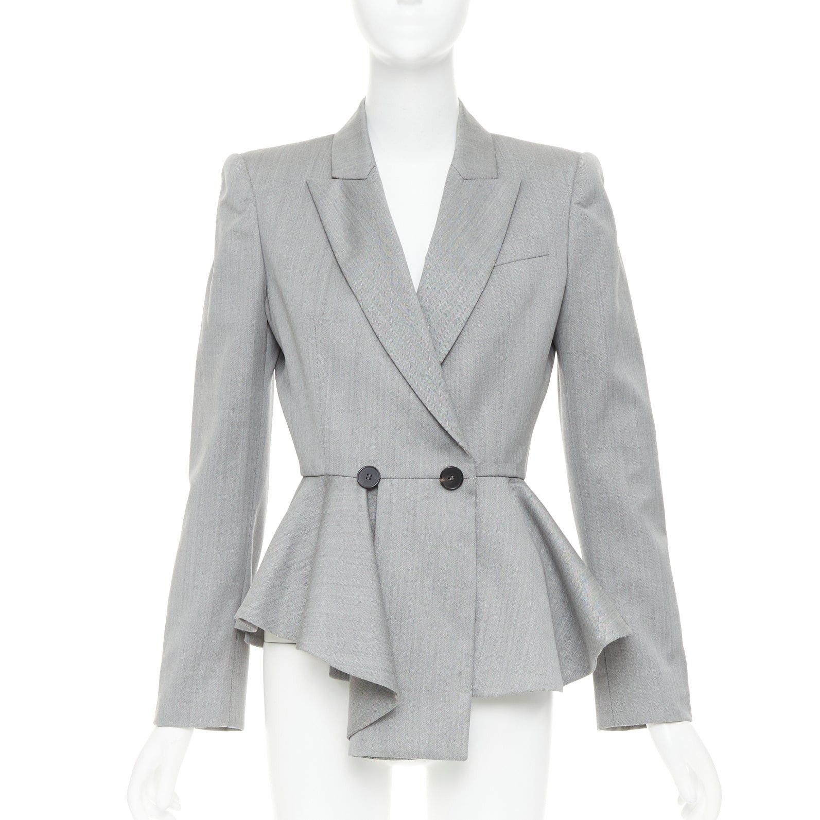 Alexander McQueen ALEXANDER MCQUEEN 2019 grey wool fuchsia pink lined peplum blazer jacket IT42 M Size M / US 6-8 / IT 42-44 - 1 Thumbnail
