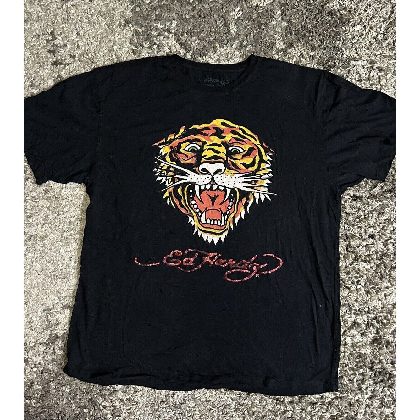 Ed Hardy New Ed Hardy Tiger Face Graphic Short Sleeve Black T-Shirt ...