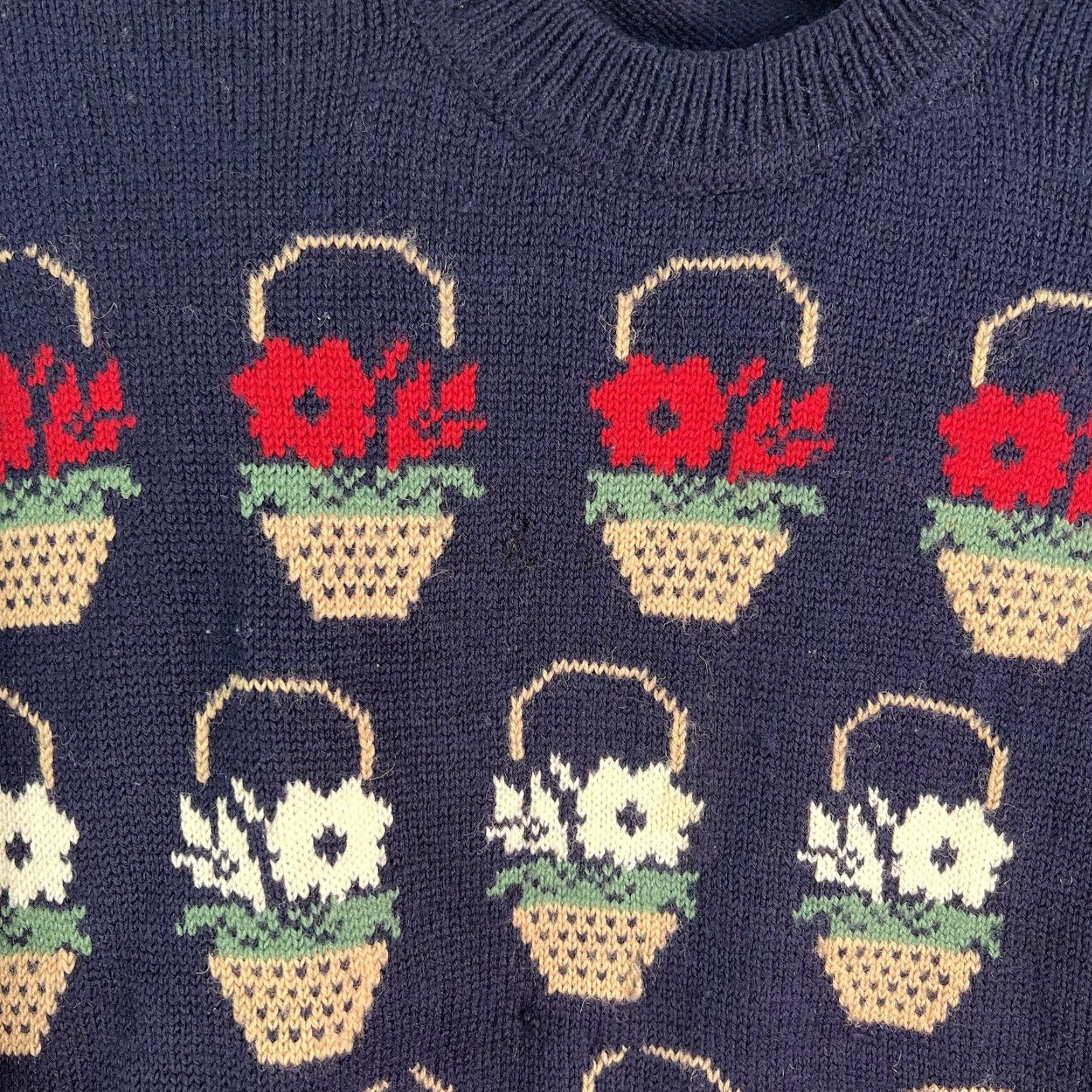 Asket VTG Micknits Floral Basket Pullover Sweater Women’s XL Blue Raglan Sleeve Crew Neck 80s 90s Vintage UK Womens Size XL / US 12-14 / IT 48-50 - 4 Thumbnail