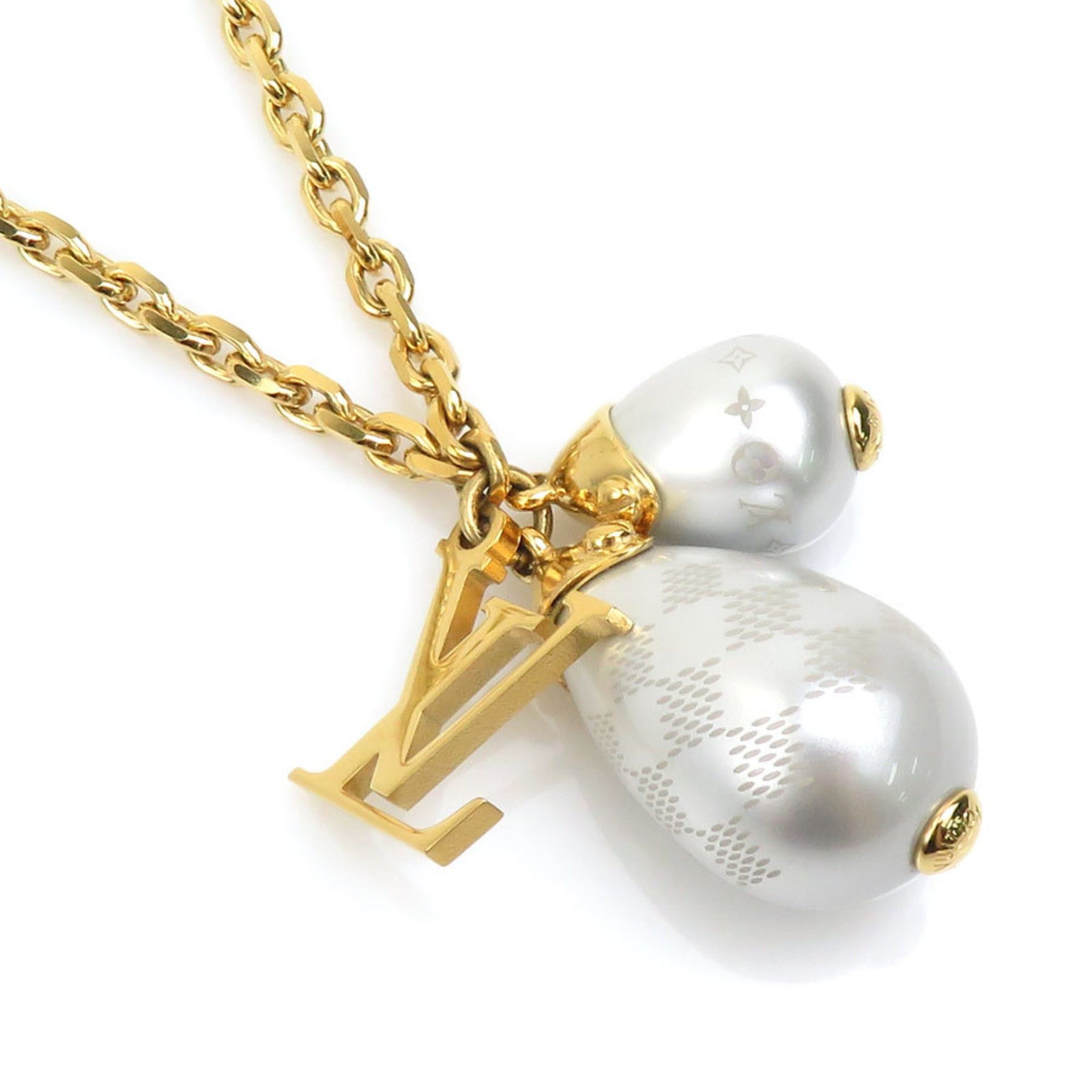 Louis Vuitton Louis Vuitton Pendant Necklace, Damier Pearl, Metal, Gold and White, Women's, M66322, Free Shipping, 56189i Size ONE SIZE - 1 Thumbnail