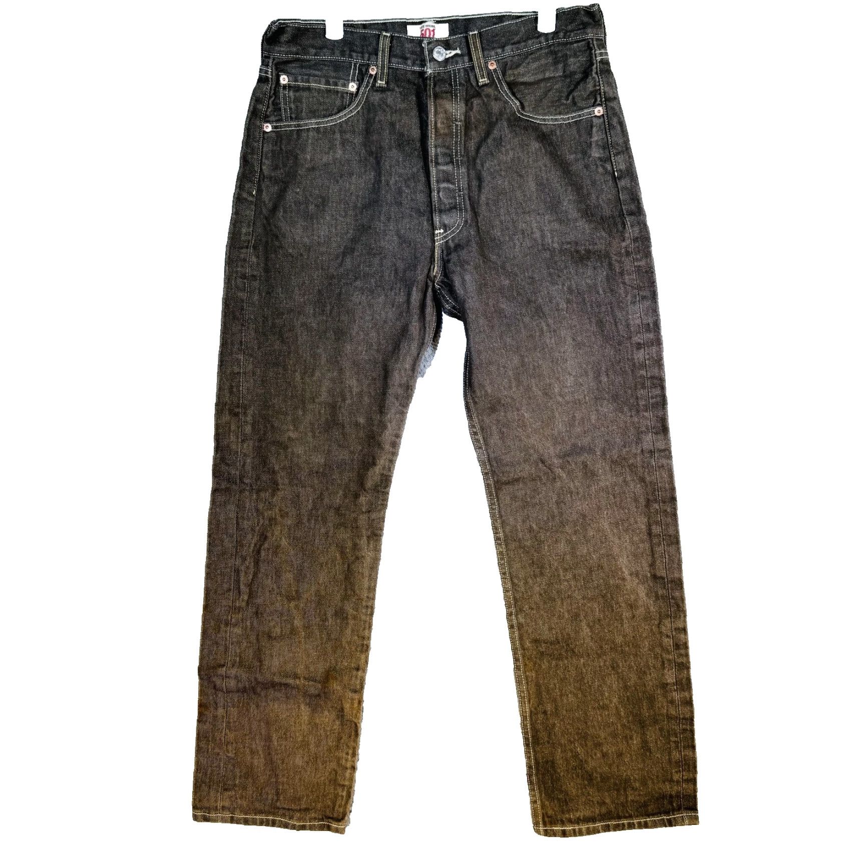 Levi's Levi's 501 Jeans Mens 33x32 Black Dark Wash Straight Denim Button Fly Regular Fit Jeans WorldBrand Snapped Belt Loops Leather Patch USA 5-Pocket Size US 33 - 5 Thumbnail