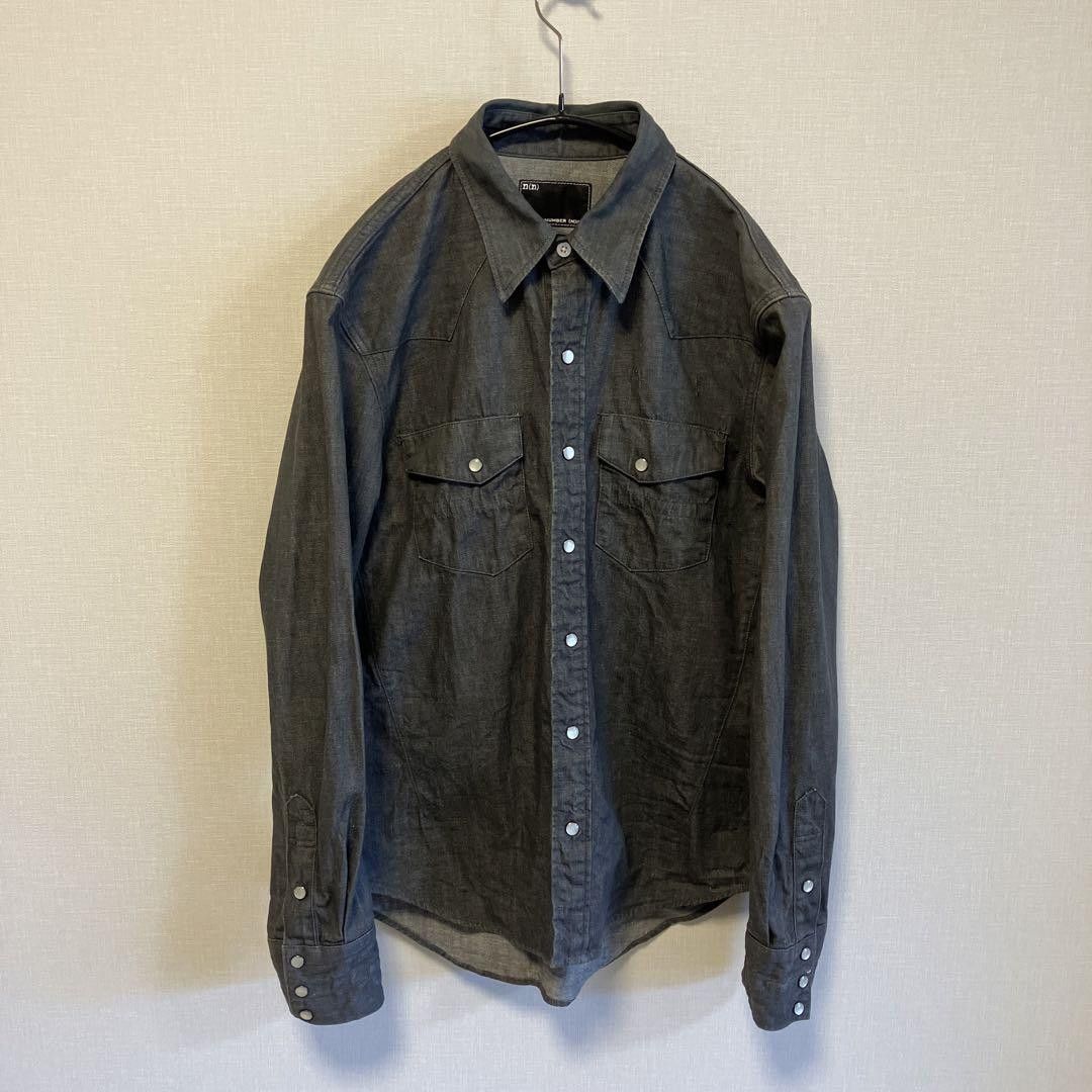 image of Number N Ine Western Denim Shirt in Grey, Men's (Size Large)