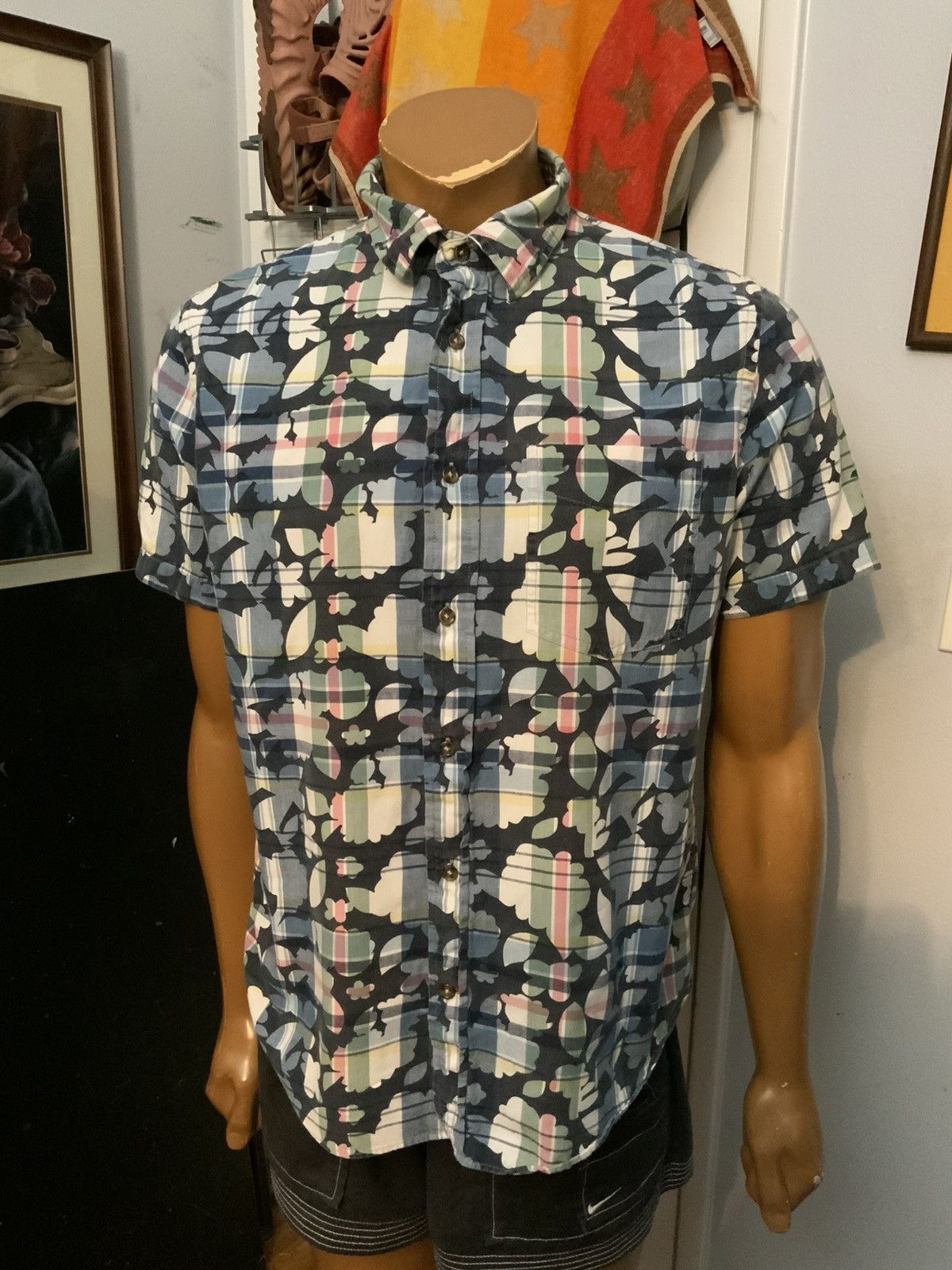 Jack Spade Jack Spade New York Plaid Hawaiian Floral S/S Button Shirt Size US L / EU 52-54 / 3 - 6 Thumbnail