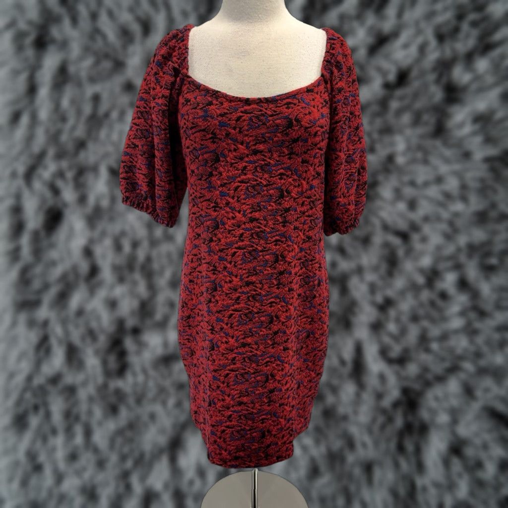 Free People Free People Sunset Mini Dress Women Red Puff Sleeves Boho Shift L Square Neck Womens Size L / US 10 / IT 46 - 1 Thumbnail