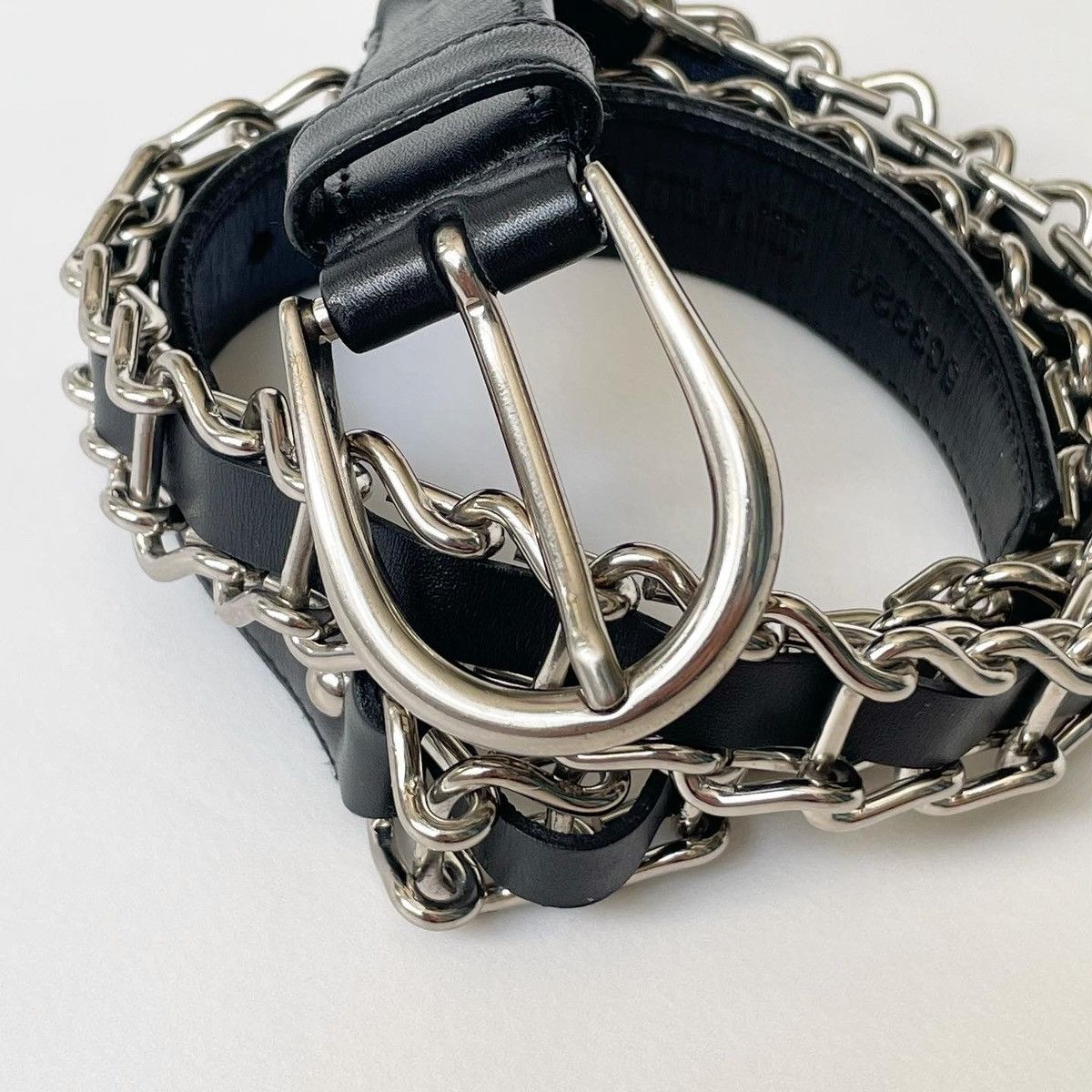 Miu Miu Miu Miu Metal Chain Black Leather Belt Size 30 - 6 Thumbnail