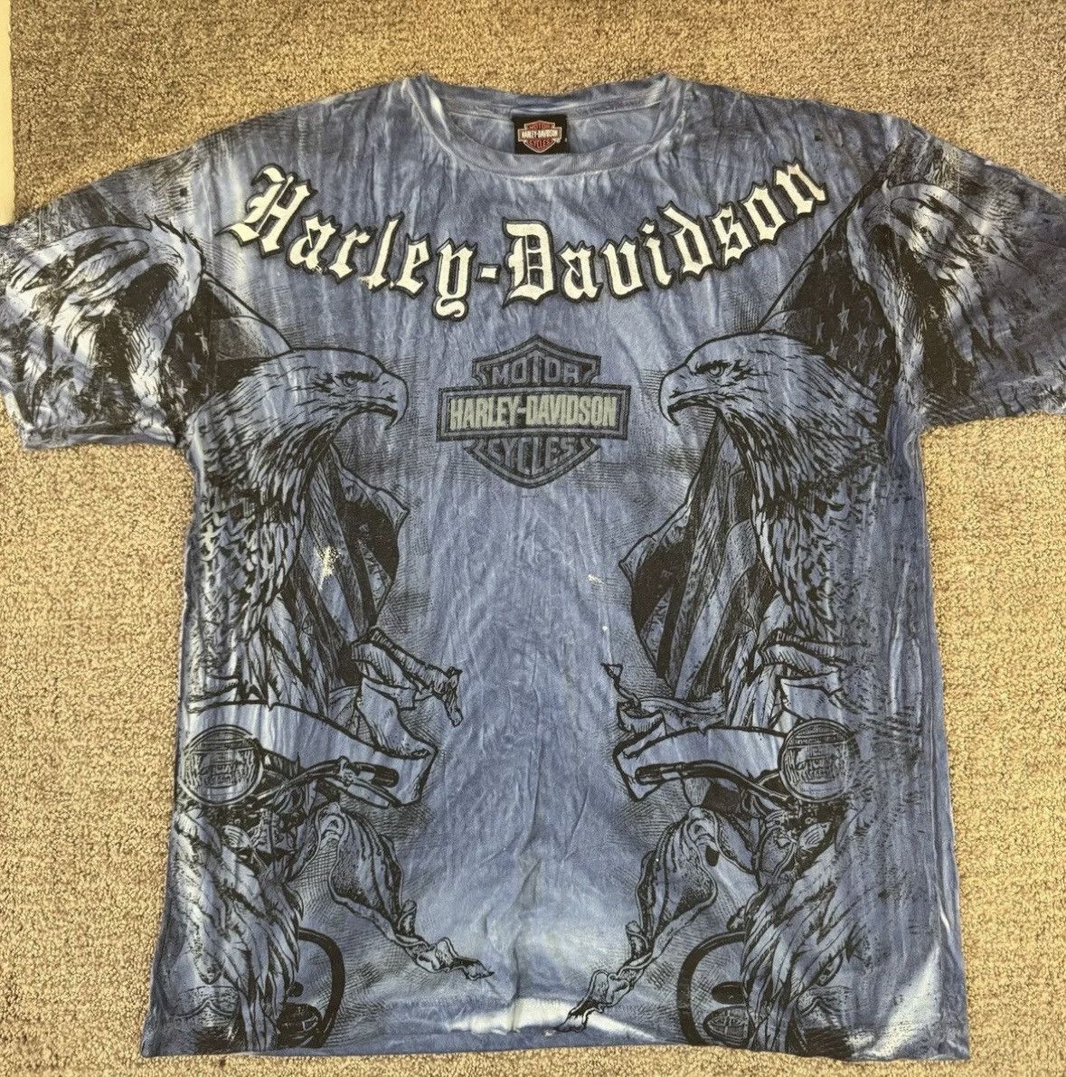 Image of Affliction Style Grunge Harley Davidson Blue Eagle Aop Xl, Men's