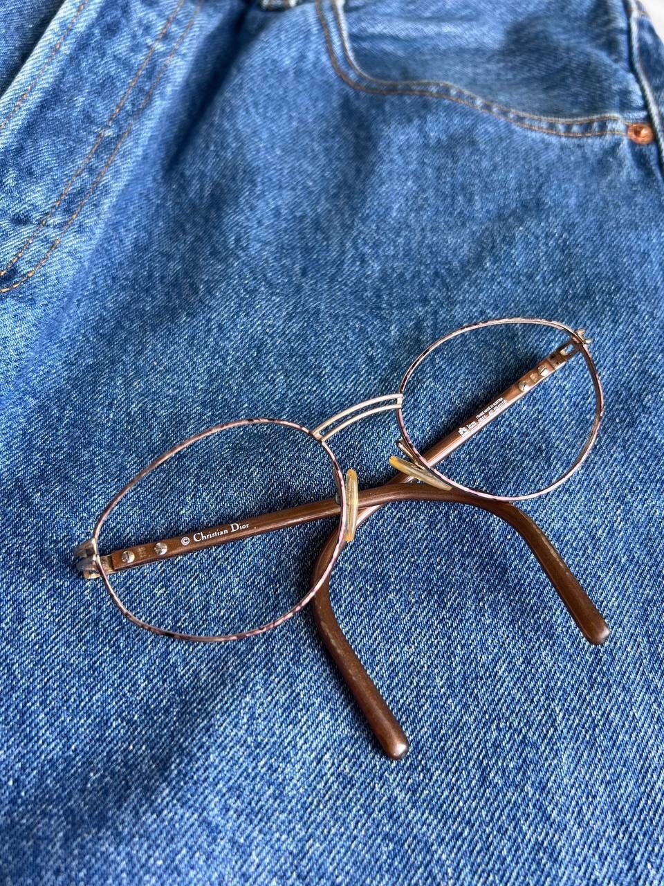 Dior × Vintage Christian Dior '90s Brown Oval Hook Frame Eyeglasses Eyewear Size ONE SIZE - 3 Thumbnail