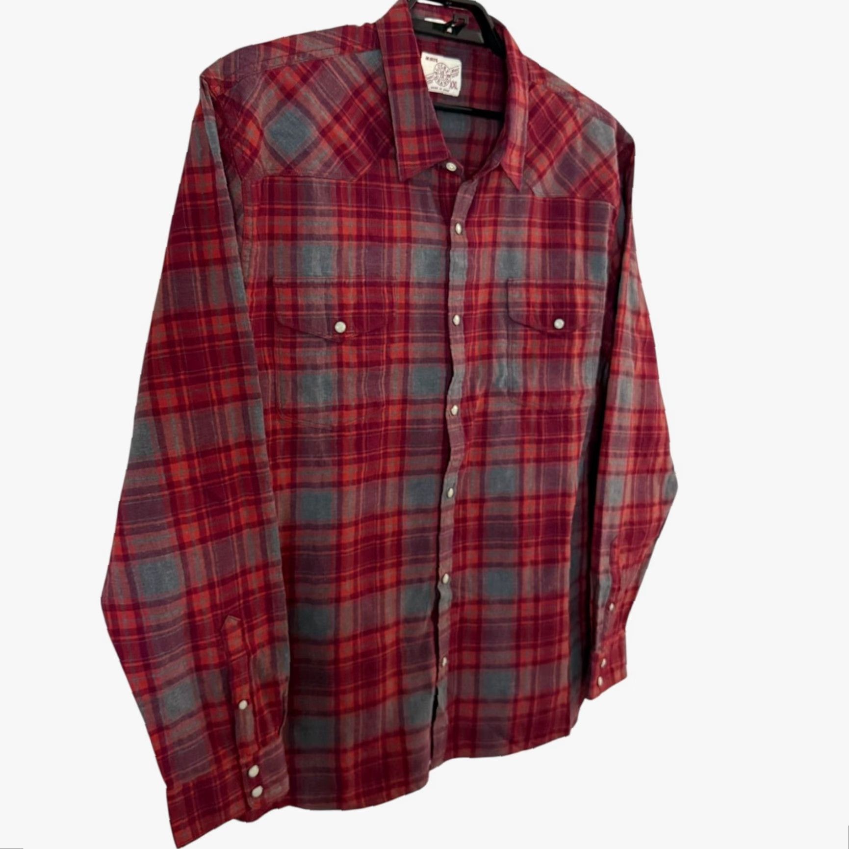 Lucky Brand Lucky Brand Men's XXL Red Plaid Cotton Western Button-Up Shirt, California Fit, Pearl Snap, Long Sleeve Fall Winter Casual Size US XXL / EU 58 / 5 - 3 Thumbnail