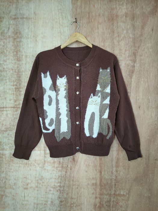 Japanese Brand Cat brown cardigan knitwear streetwear #46-477DLAL Size M / US 6-8 / IT 42-44 - 1 Thumbnail
