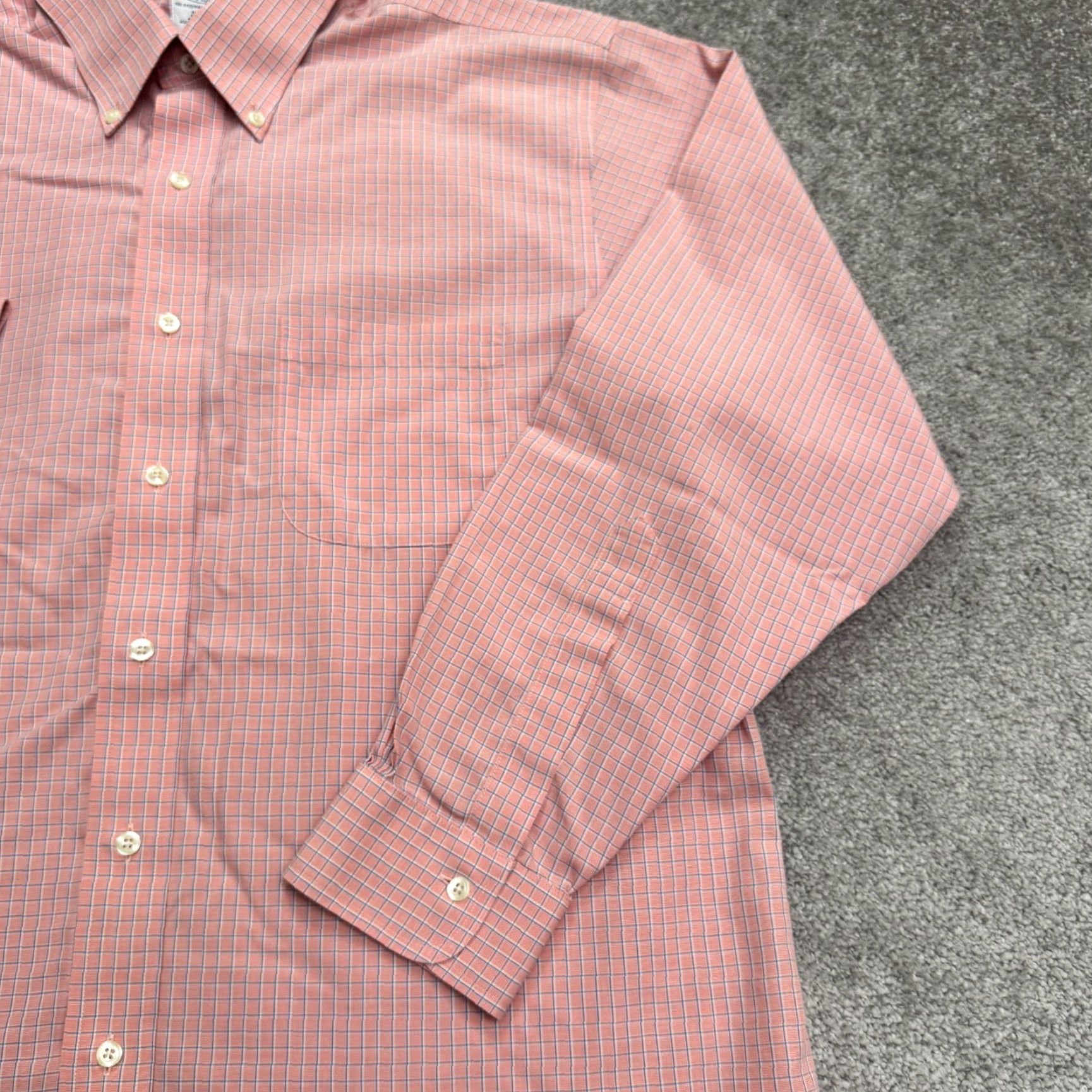 Brooks Brothers Brooks Brothers Dress Shirt Mens 17-34 Orange Plaid Non Iron Slim Fit Shirt Size 46R - 4 Thumbnail