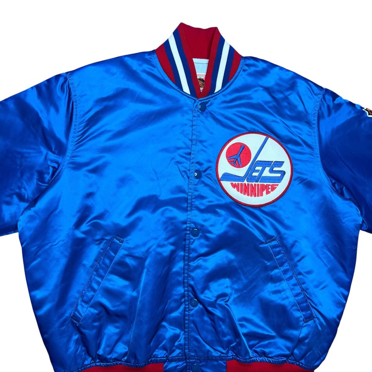 Starter 1990s NHL Winnipeg Jets Starter Spell Out Blue Satin Jacket Size US L / EU 52-54 / 3 - 6 Thumbnail